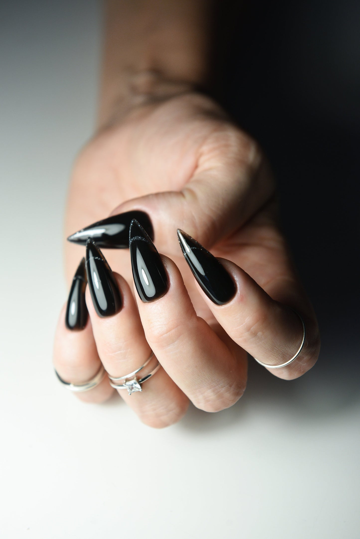 Jelly Black Reflective French Press-On Nails – Korean Style | Winter Christmas Nail Art | Custom Fit | Handmade Reusable Luxury Set