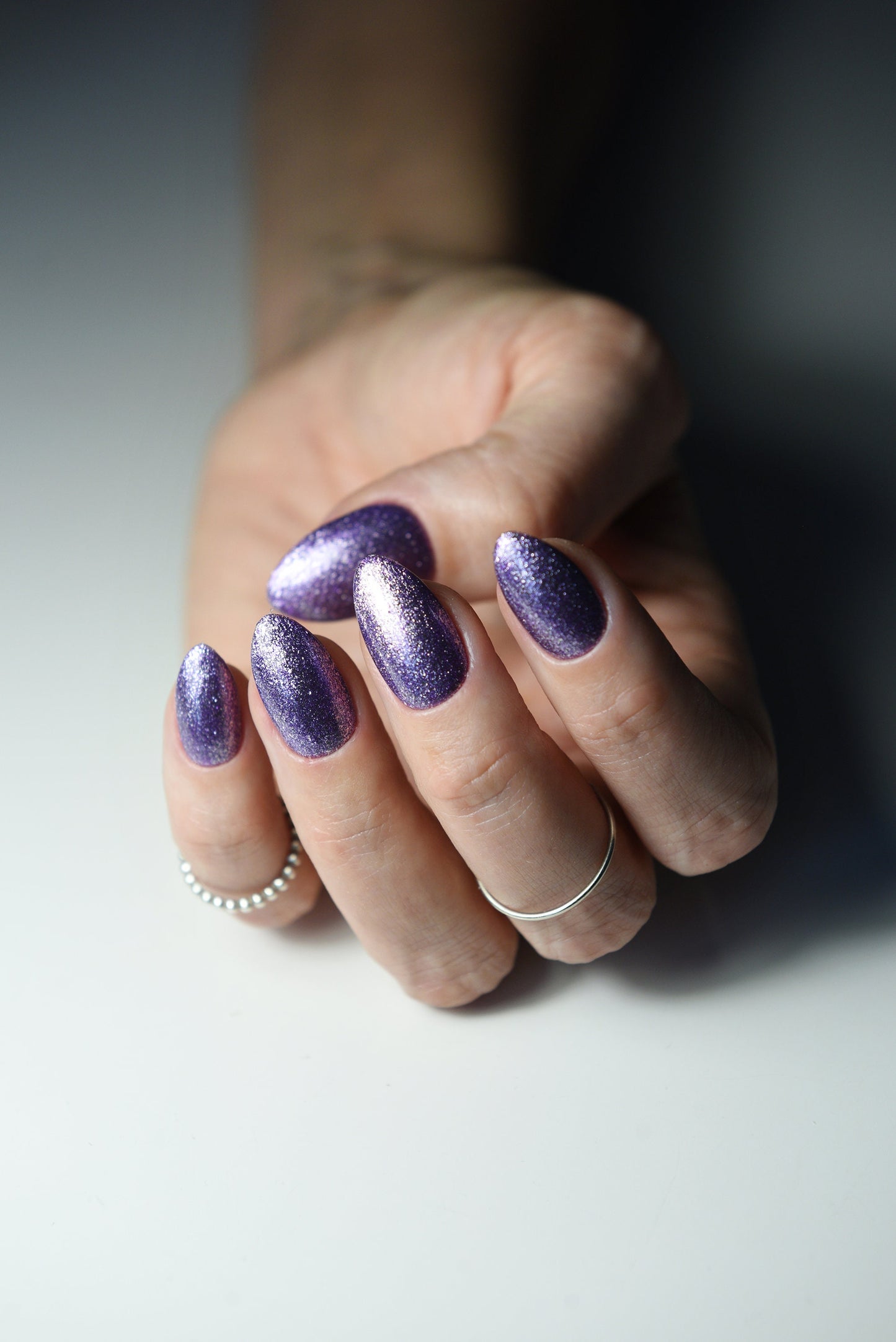 PEARL VIOLET glitter press on nails acrylic quality, holiday purple, winter, party, long, short fake nails in coffin square, almond stiletto