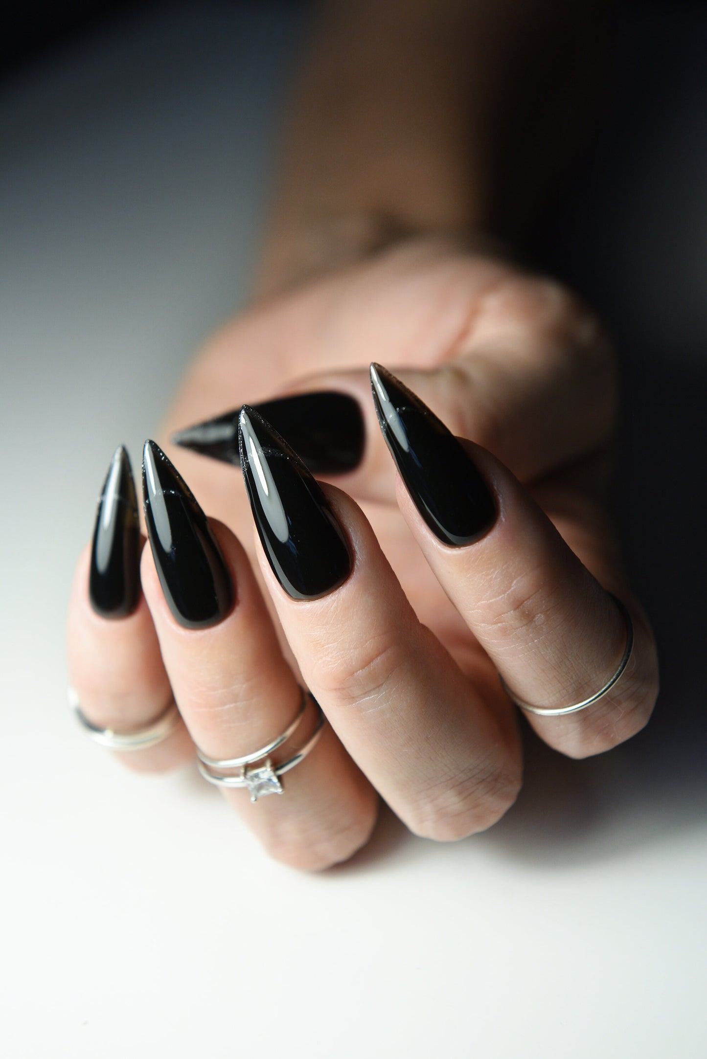 Jelly Black Reflective French Press-On Nails – Korean Style | Winter Christmas Nail Art | Custom Fit | Handmade Reusable Luxury Set