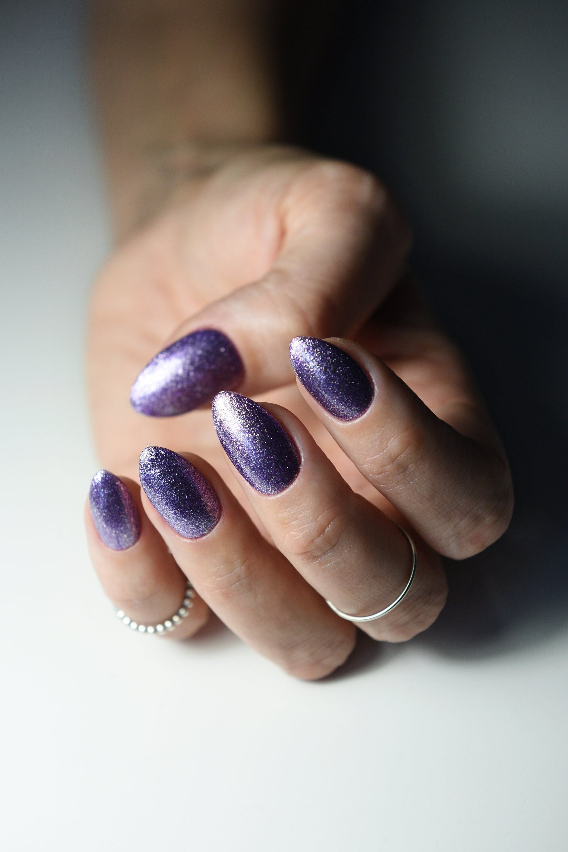 PEARL VIOLET glitter press on nails acrylic quality, holiday purple, winter, party, long, short fake nails in coffin square, almond stiletto