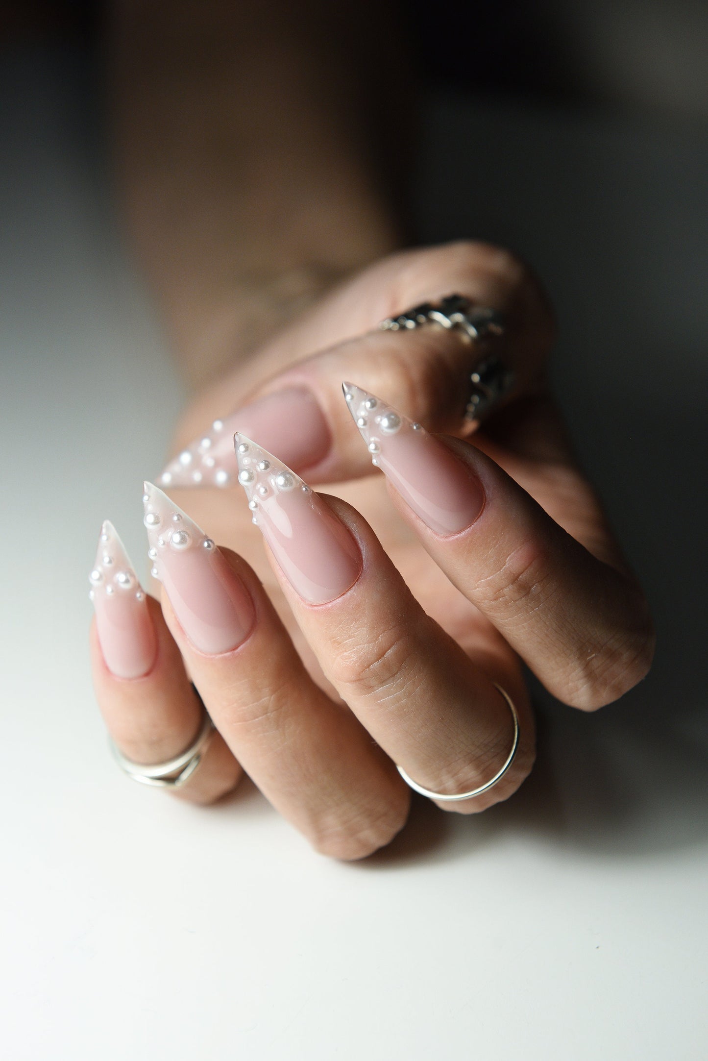 Pearl Nude French Press-On Nails | Minimalistic Clean Girl Style | Simple Luxury Handmade Nails | Custom Shape & Length