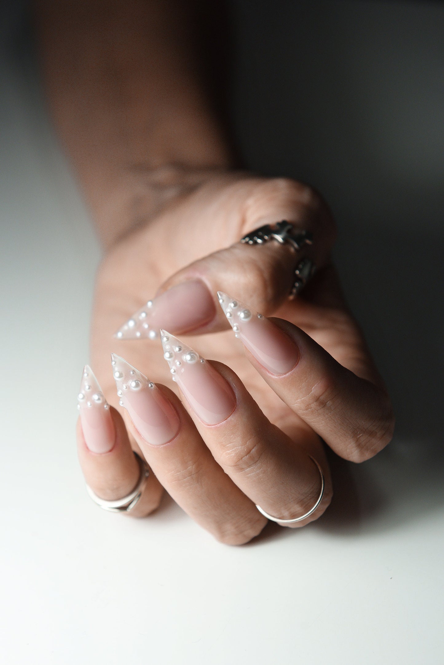 Pearl Nude French Press-On Nails | Minimalistic Clean Girl Style | Simple Luxury Handmade Nails | Custom Shape & Length