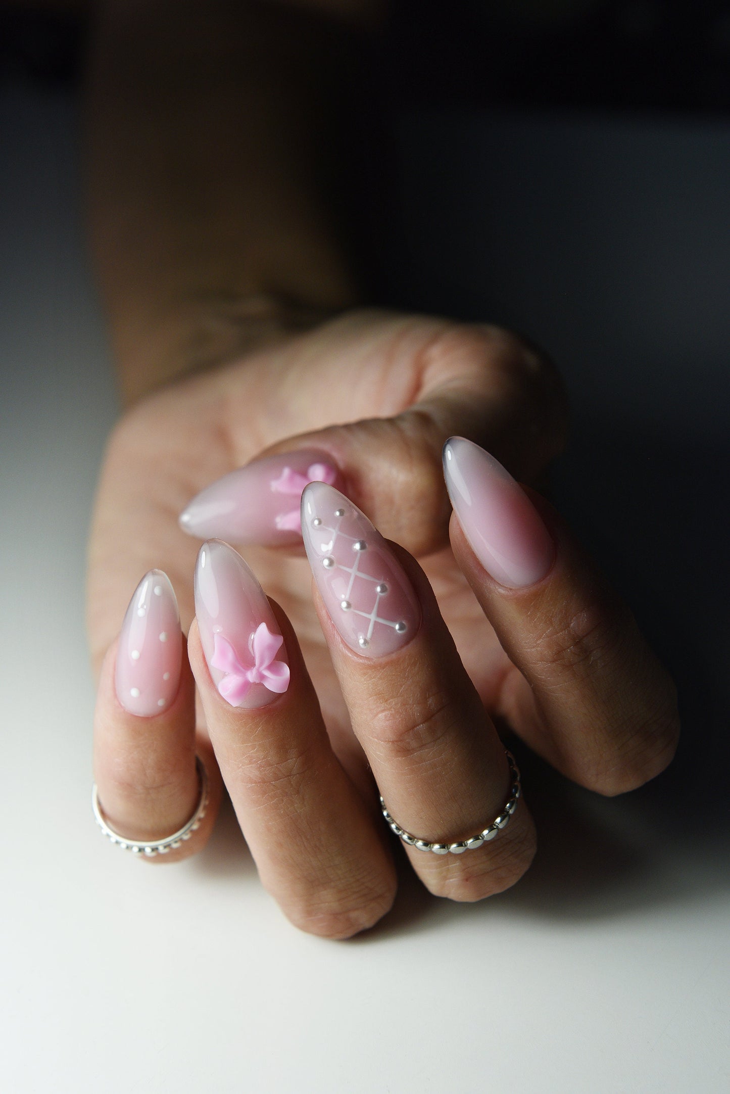 Coquette Ribbon Balletcore Press-On Nails – Pink, Handmade & Reusable