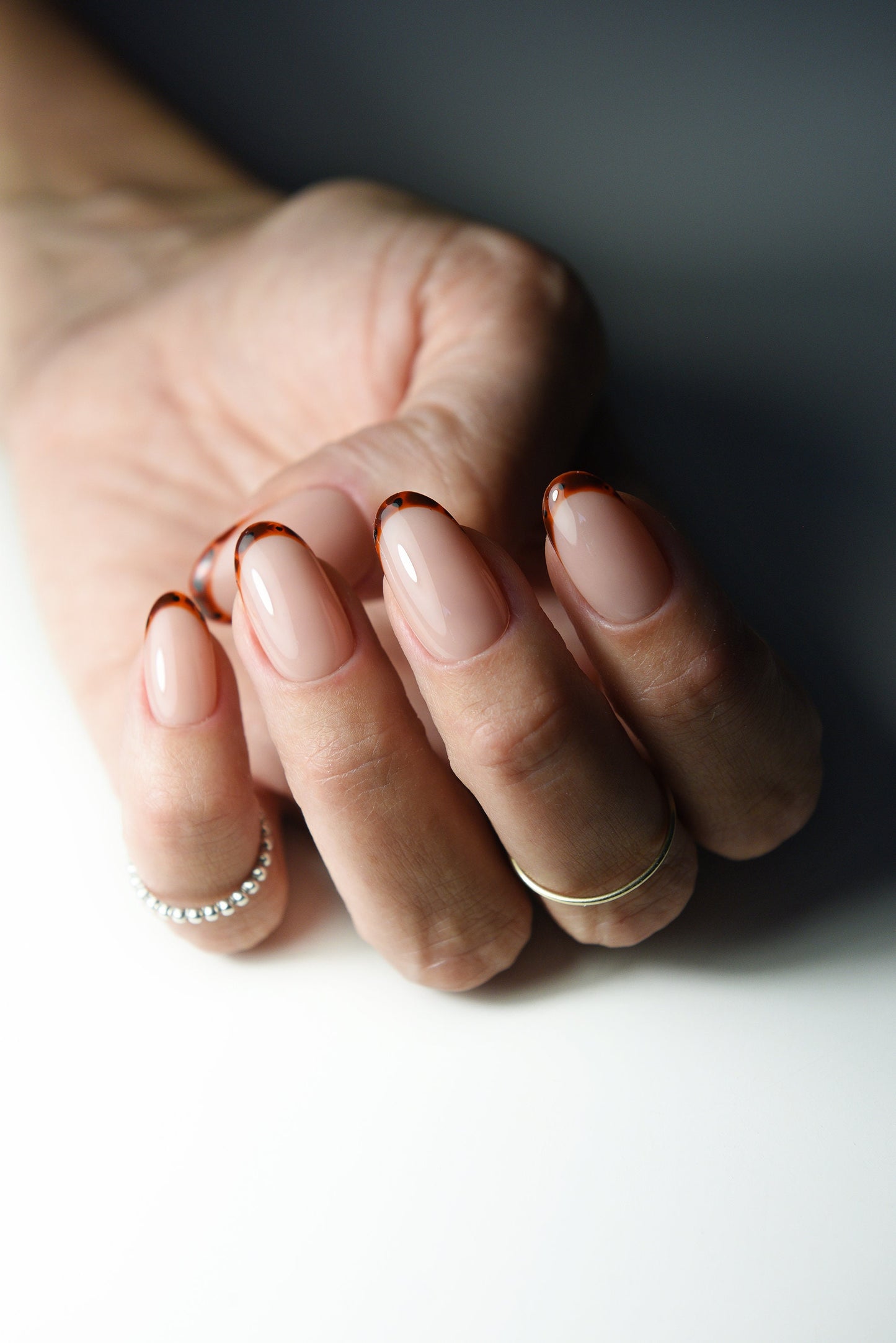 Tortoise Shell French Press On Nails – Thin Line Design, Handmade Reusable Luxury Gel Set