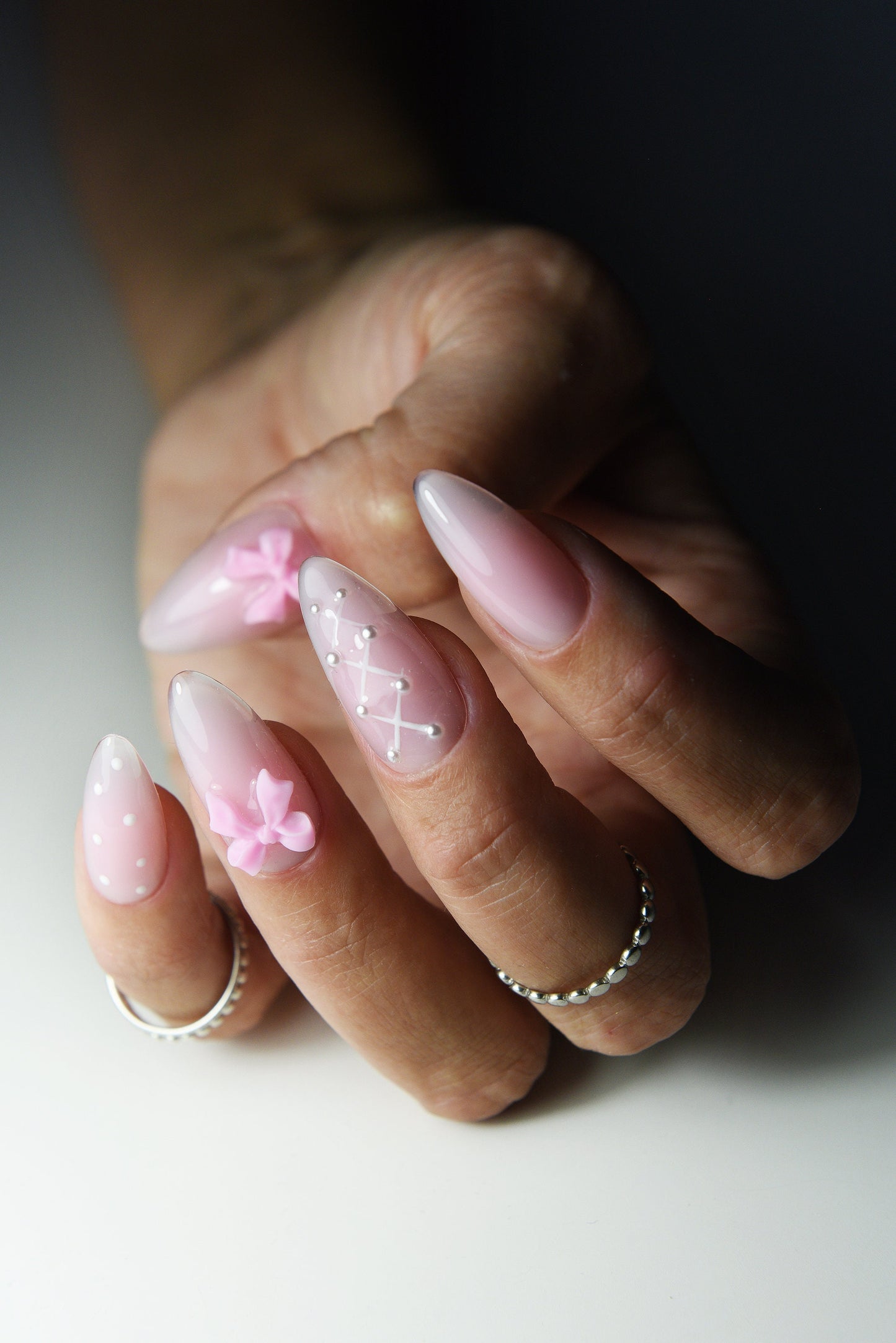 Coquette Ribbon Balletcore Press-On Nails – Pink, Handmade & Reusable