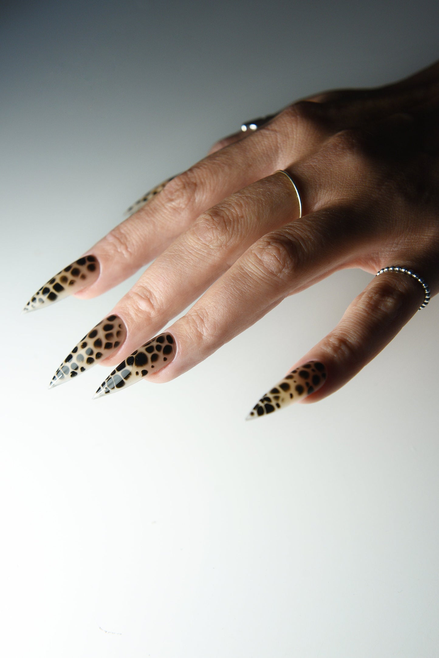 Goth Cheetah Nude & Black Press-On Nails – Handmade Reusable Set with Leopard Dots | Acrylic-Like Quality for Witchy Goth Girl Aesthetic
