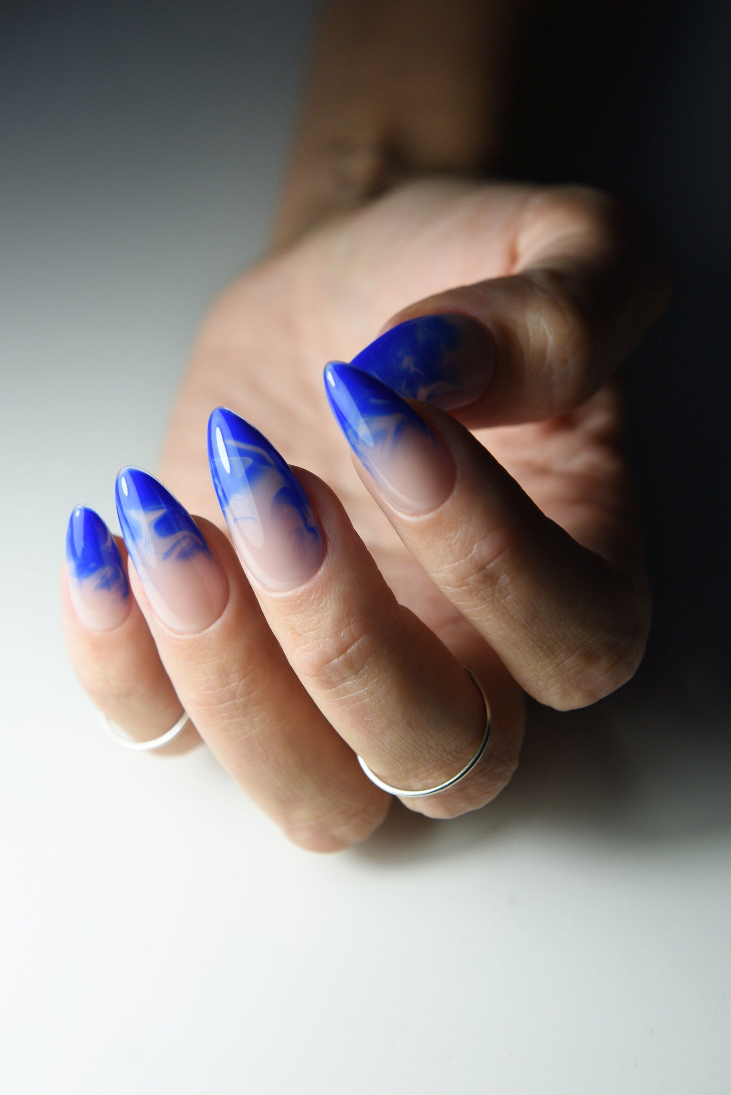 Blue Smoke Royal Nude Press-On Nails – Cobalt Gel Set, Reusable & Handmade