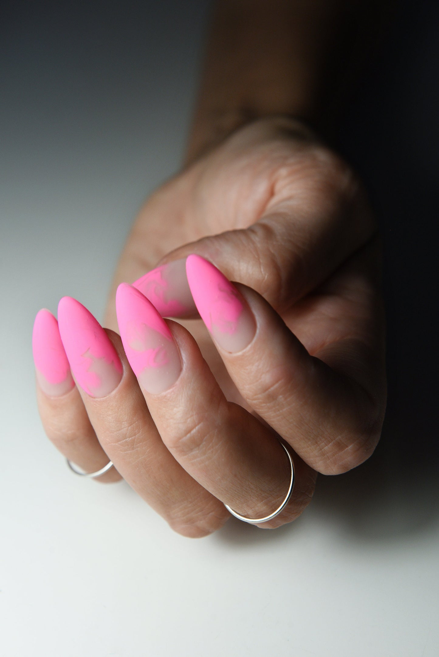 Neon Pink Smoke Nude Press-On Nails – Handmade Gel Set for Summer & Parties