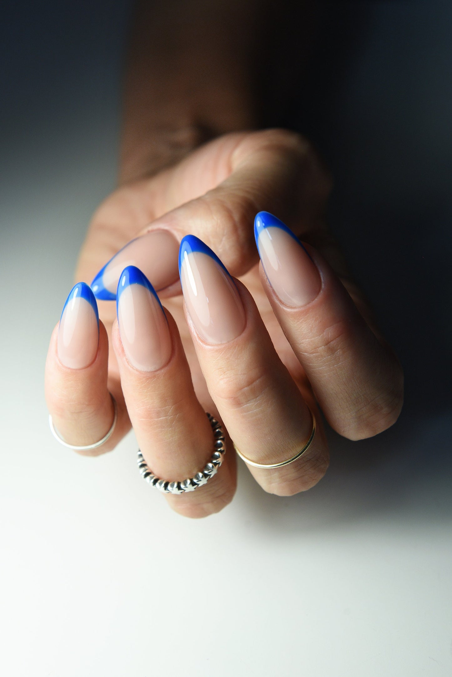 Blue French Press-On Nails – Handmade Reusable Summer Set | Luxury Look | Perfect Gift for Her, Girlfriend, Mom or Daughter