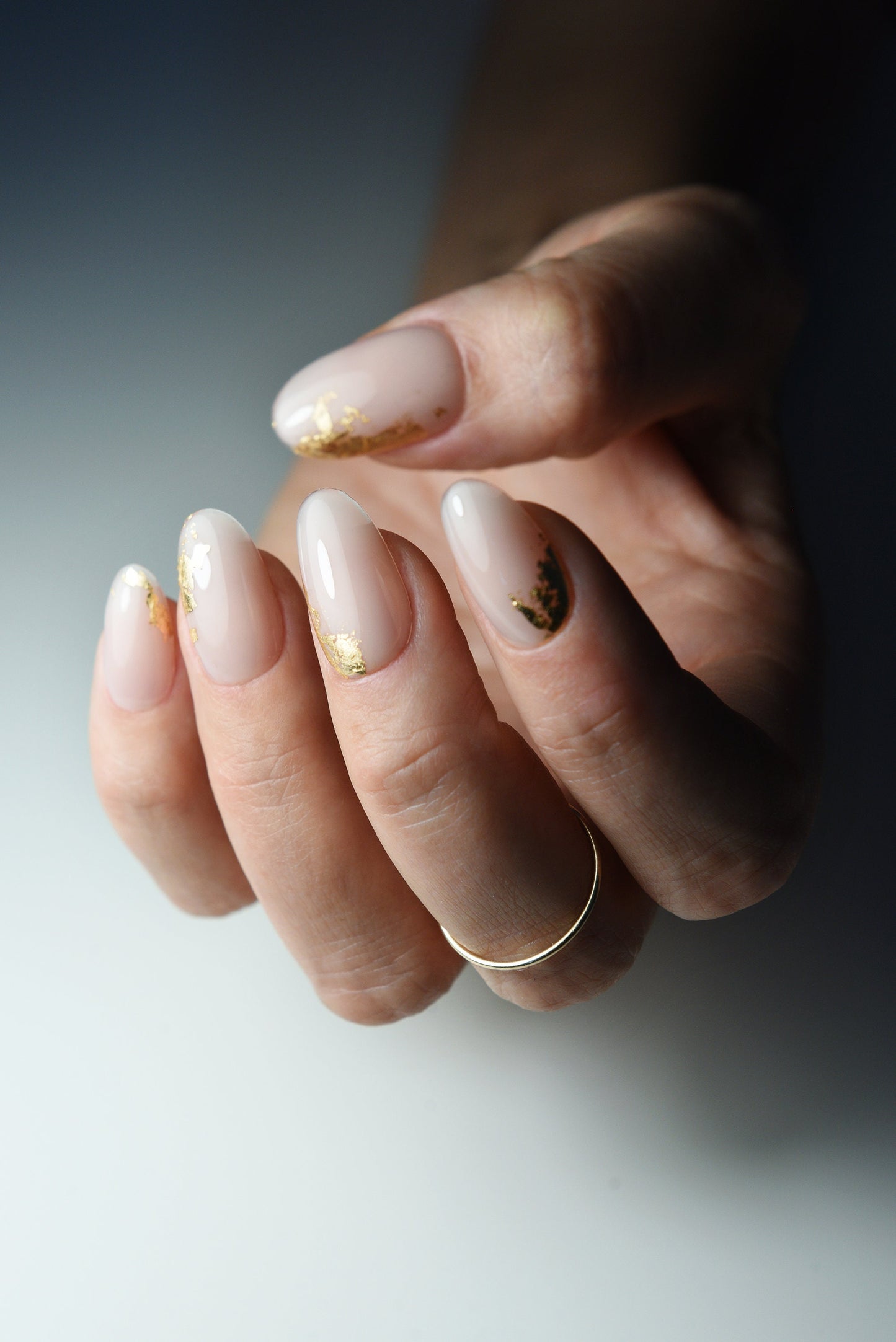 Winter Nude Press-On Nails with Gold Accents for Holidays and Cozy Days, press on gift for her, personalised present, christmas nail set