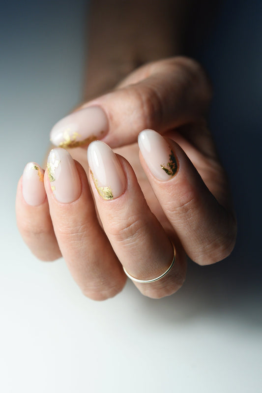 Winter Nude Press-On Nails with Gold Accents for Holidays and Cozy Days, press on gift for her, personalised present, christmas nail set