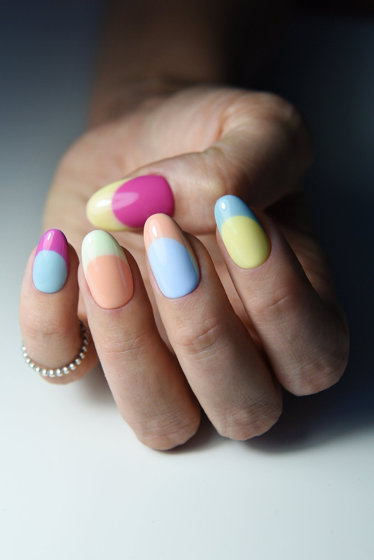 PASTEL COLOR BLOCK French Press On Nails, french tips, colorful summer nails, nail art, personalised gift for girl, short oval press ons