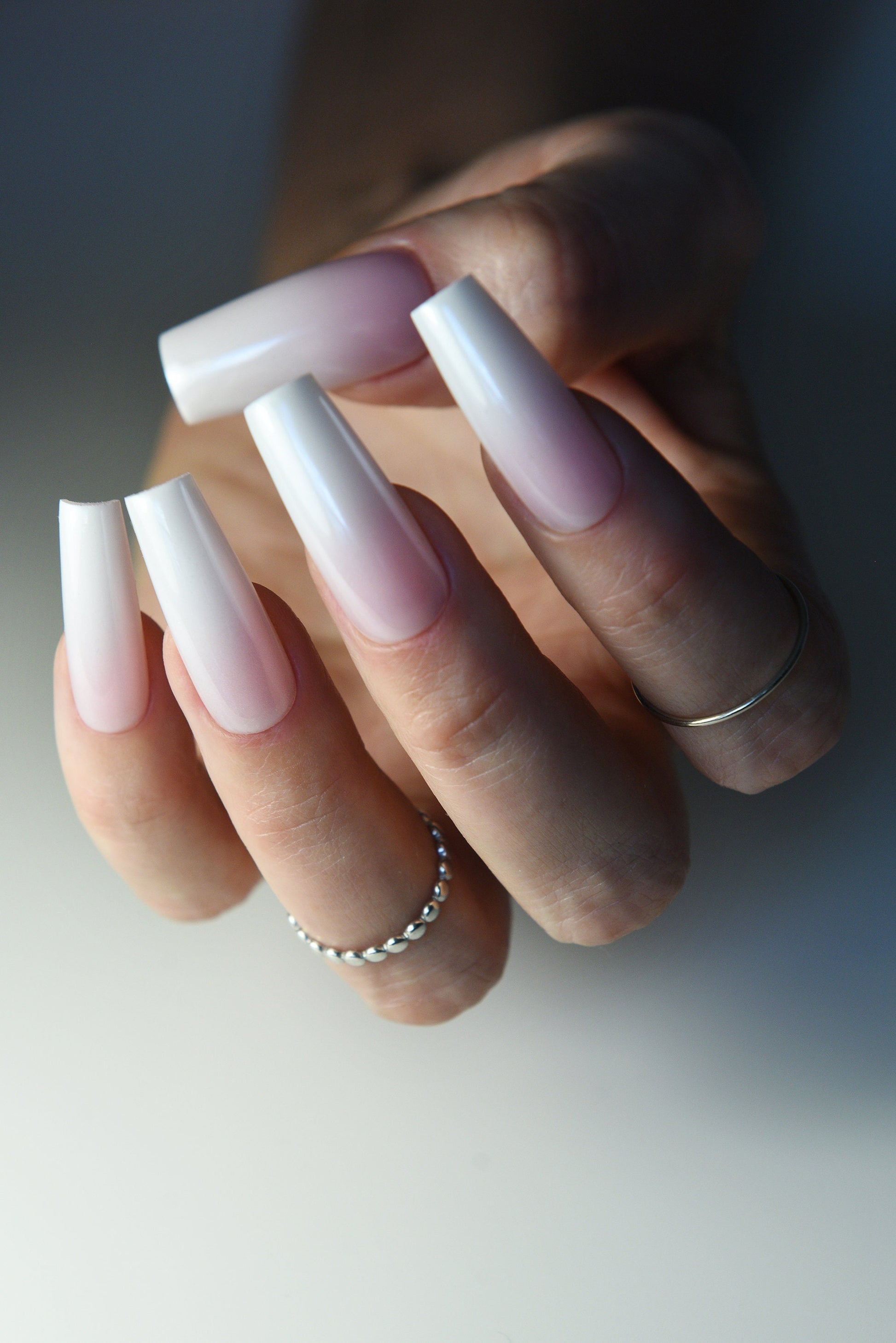 CHROME BABYBOOMER Press On Nails, first date nails, cute, girly, wedding nails, gift for bride, pink reusable, custom, handmade set, long – Luxury Handmade Reusable Press On Nails