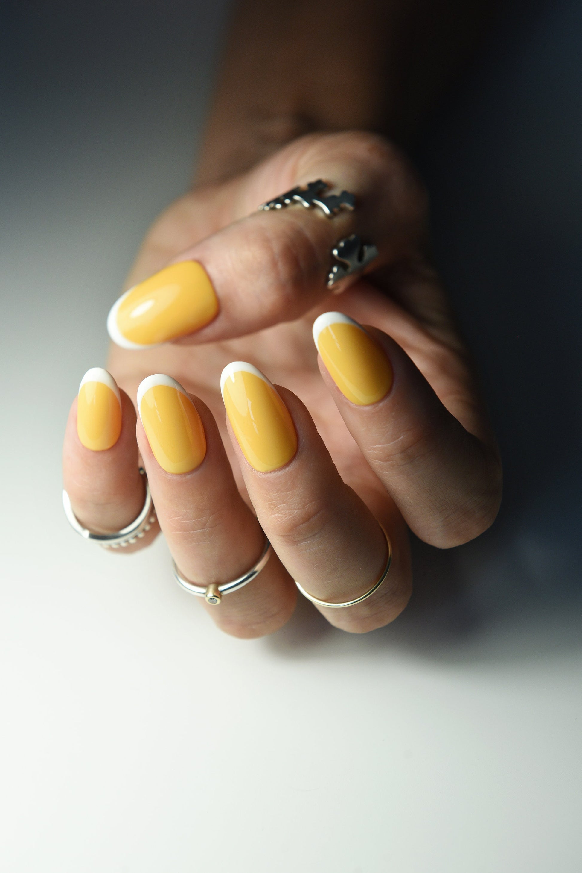 SUNNY Mango Ice Cream, Early Fall Autumn nails, Cozy Yellow Orange Press On Nails, PressOns, Medium Oval, Gift Thanksgiving, Pumpkin French – Luxury Handmade Reusable Press On Nails