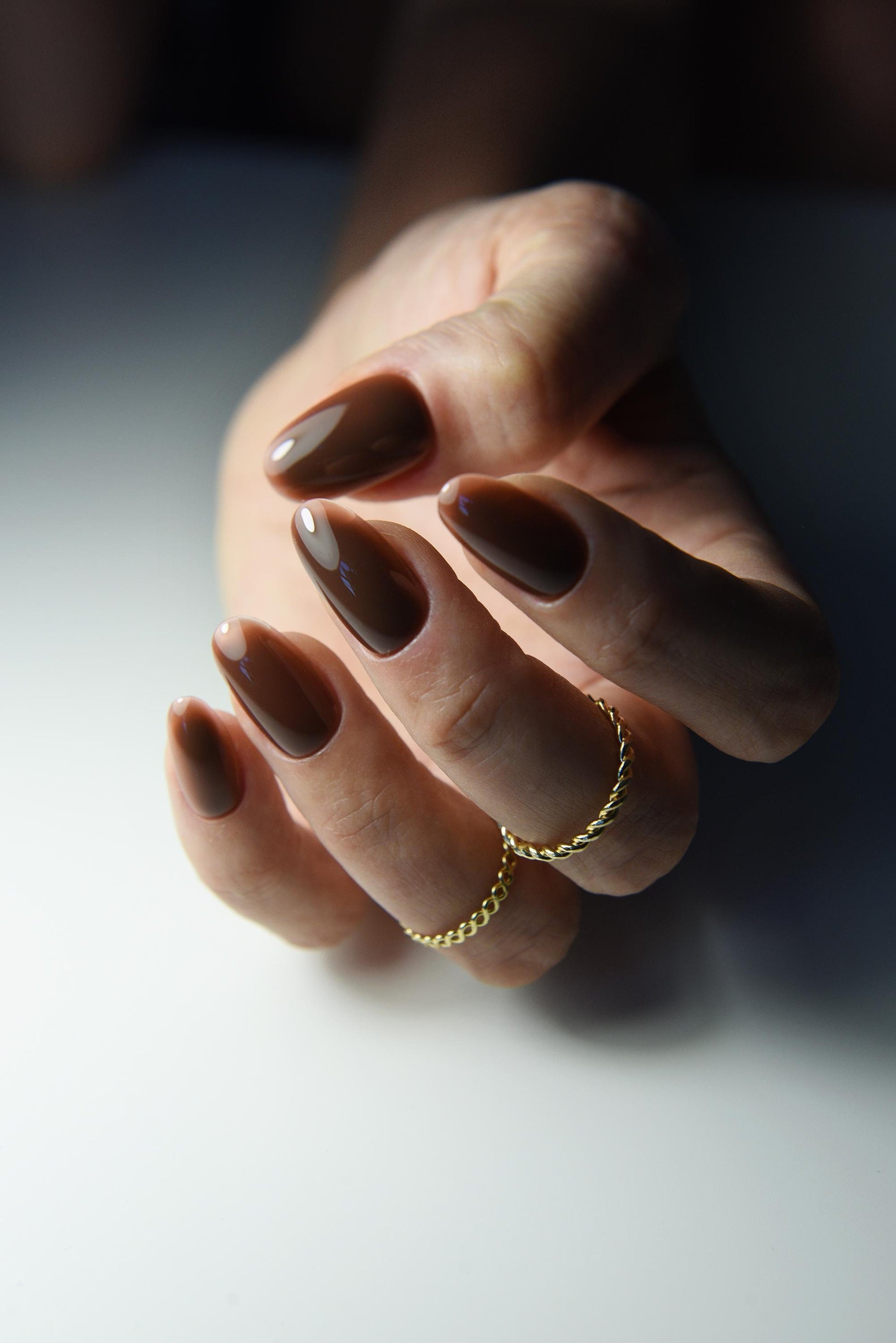 CHOCOLATE Korean style press on nail art, simple clean nails for fall autumn, jelly, glass nails, goth, stiletto square long medium short