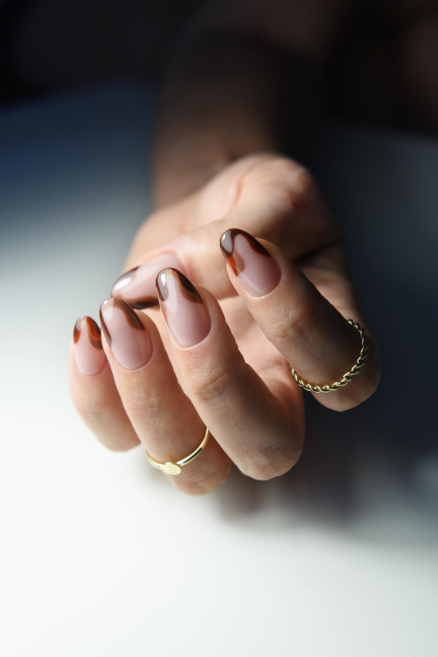 Autumn Fall Waves, Caramel Chocolate french, cute october nail art, gift for fall girl, demure, long stiletto, short square, almond, acrylic