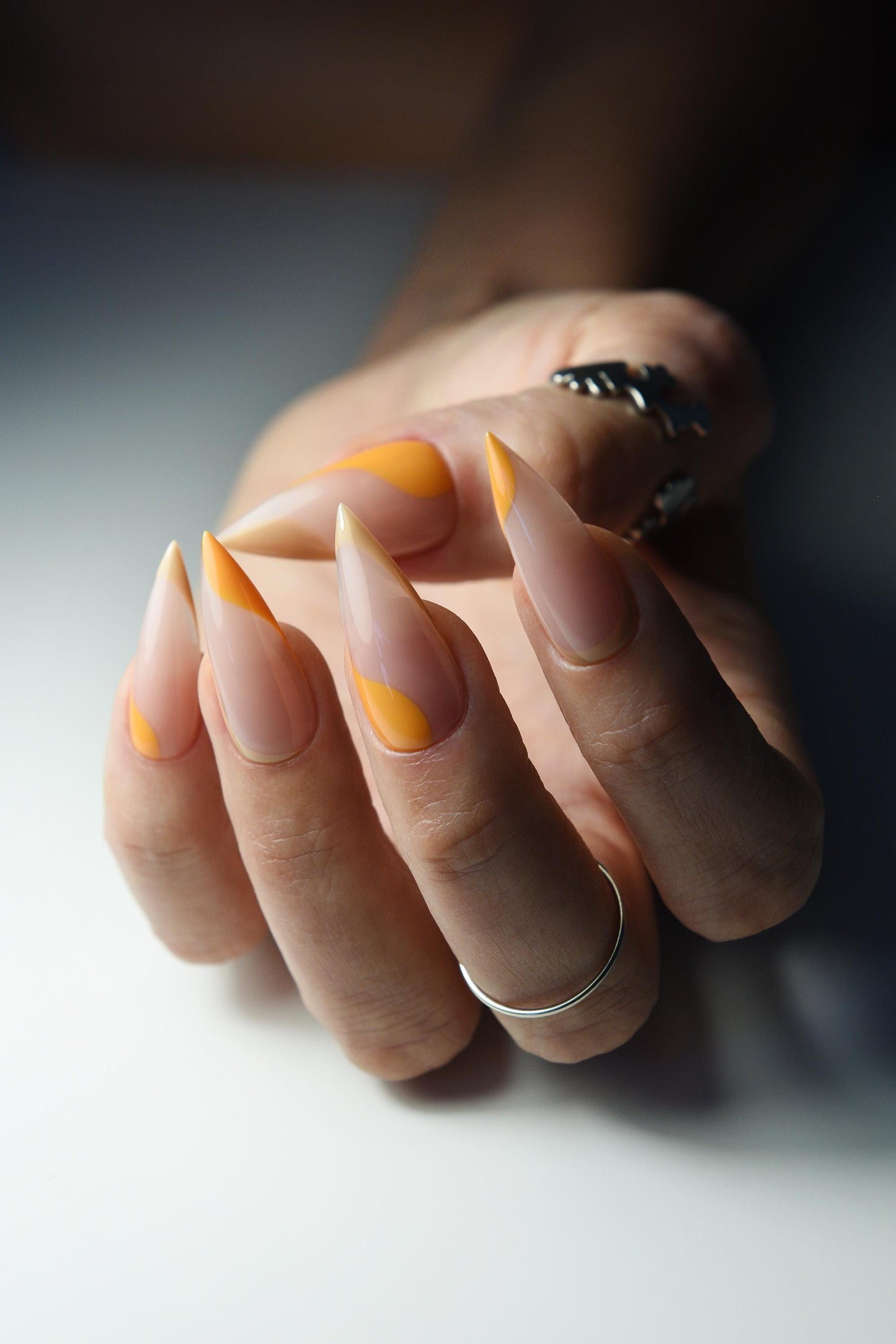 Fall Minimalist Press-On Nails – Orange Tones with Pumpkin Art | Handmade Reusable Set for Autumn