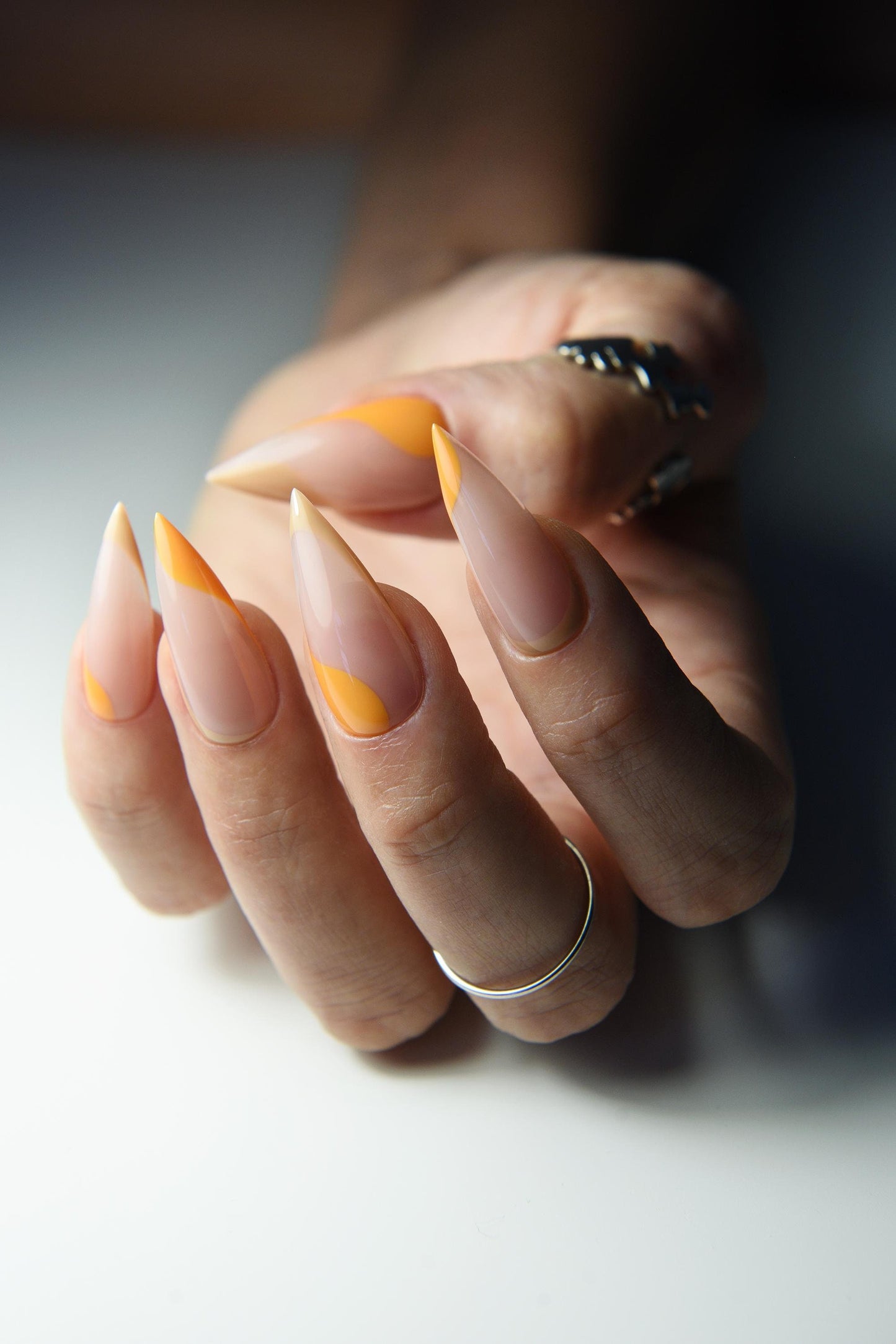 Fall minimalist nails in shades of orange colors, builder base nails, set for autumn lovers, cute pumpkin nail art, long stiletto, short – Luxury Handmade Reusable Press On Nails