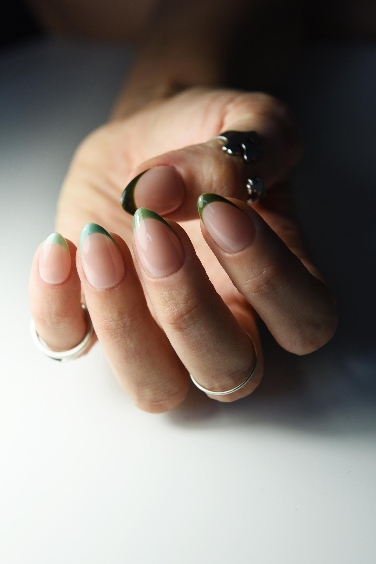 Green Shades French Press-On Nails – Autumn Fall, Reusable Handmade Luxury Gel Nails, Gift for Back to School