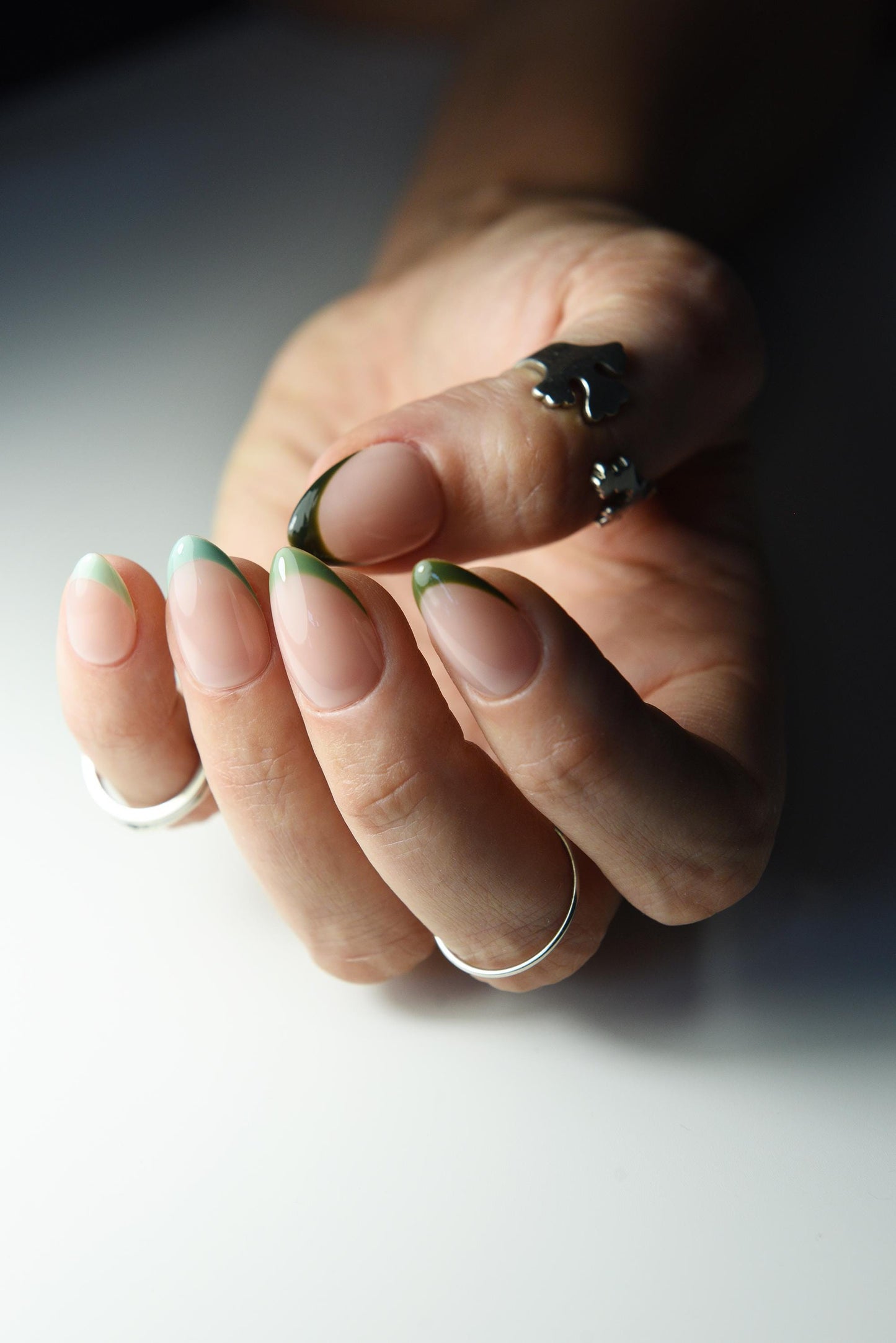 Green Shades French Press-On Nails – Autumn Fall, Reusable Handmade Luxury Gel Nails, Gift for Back to School