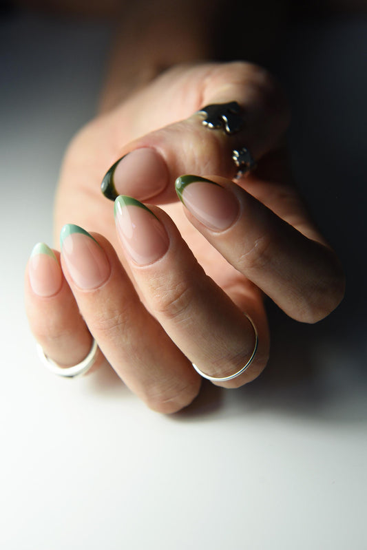 GREEN SHADES FRENCH, Autumn Fall Reusable press on nails, Stiletto Oval Almond Square Coffin Balerina, Long Medium Short, gift for school – Luxury Handmade Reusable Press On Nails