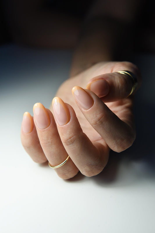 PUMPKIN ORANGE Half French reusable press on nails beige nude royal delicate french long, medium, short, back to school autumn, fall nails – Luxury Handmade Reusable Press On Nails