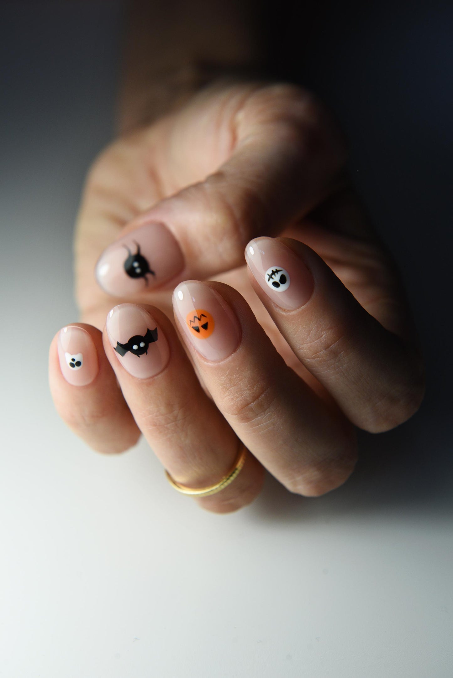 Spooky Halloween Press-On Nails – Mini Spider, Pumpkin & Ghost Art, Handmade Reusable Cute Set