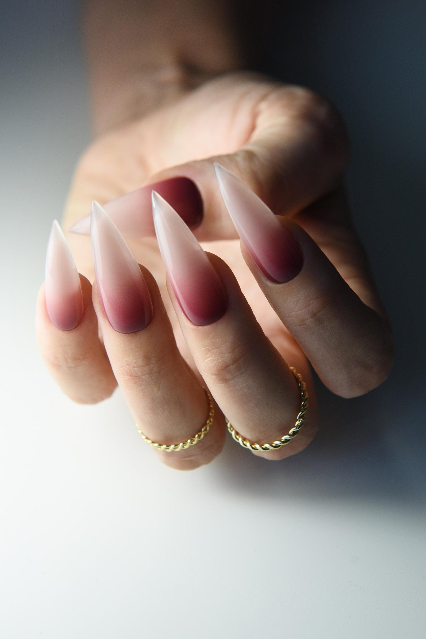 Goth Ombre Press-On Nails – Red to Nude Gradient, Handmade Reusable Luxury Set