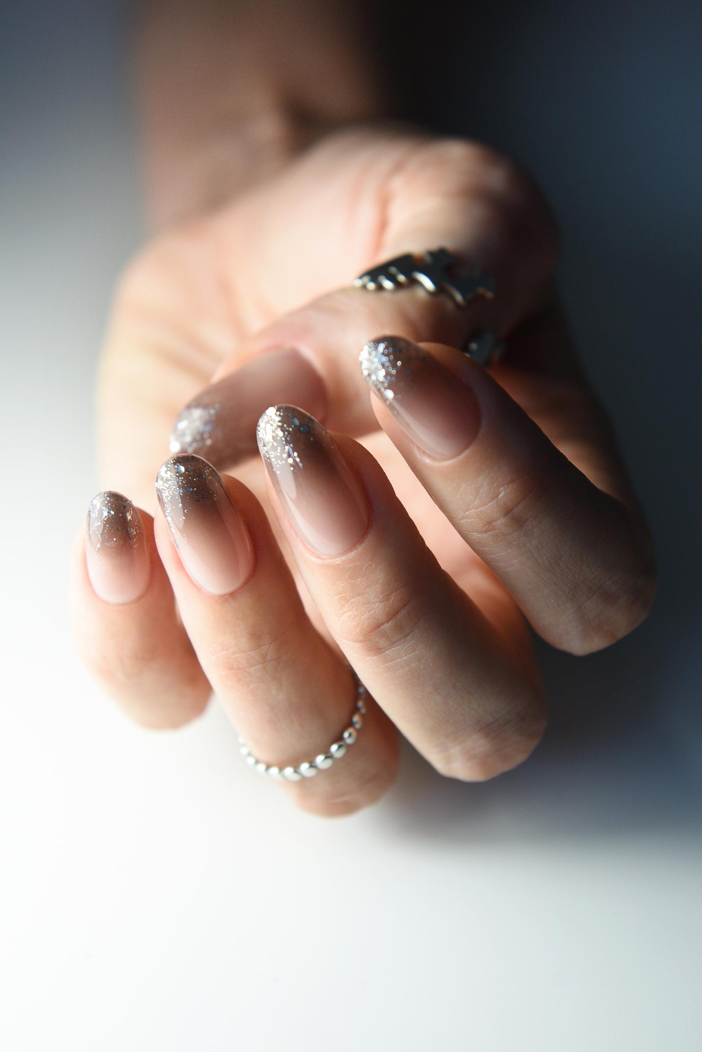 Glitter Glam Ombre Press-On Nails – Nude Sparkling, Handmade & Reusable