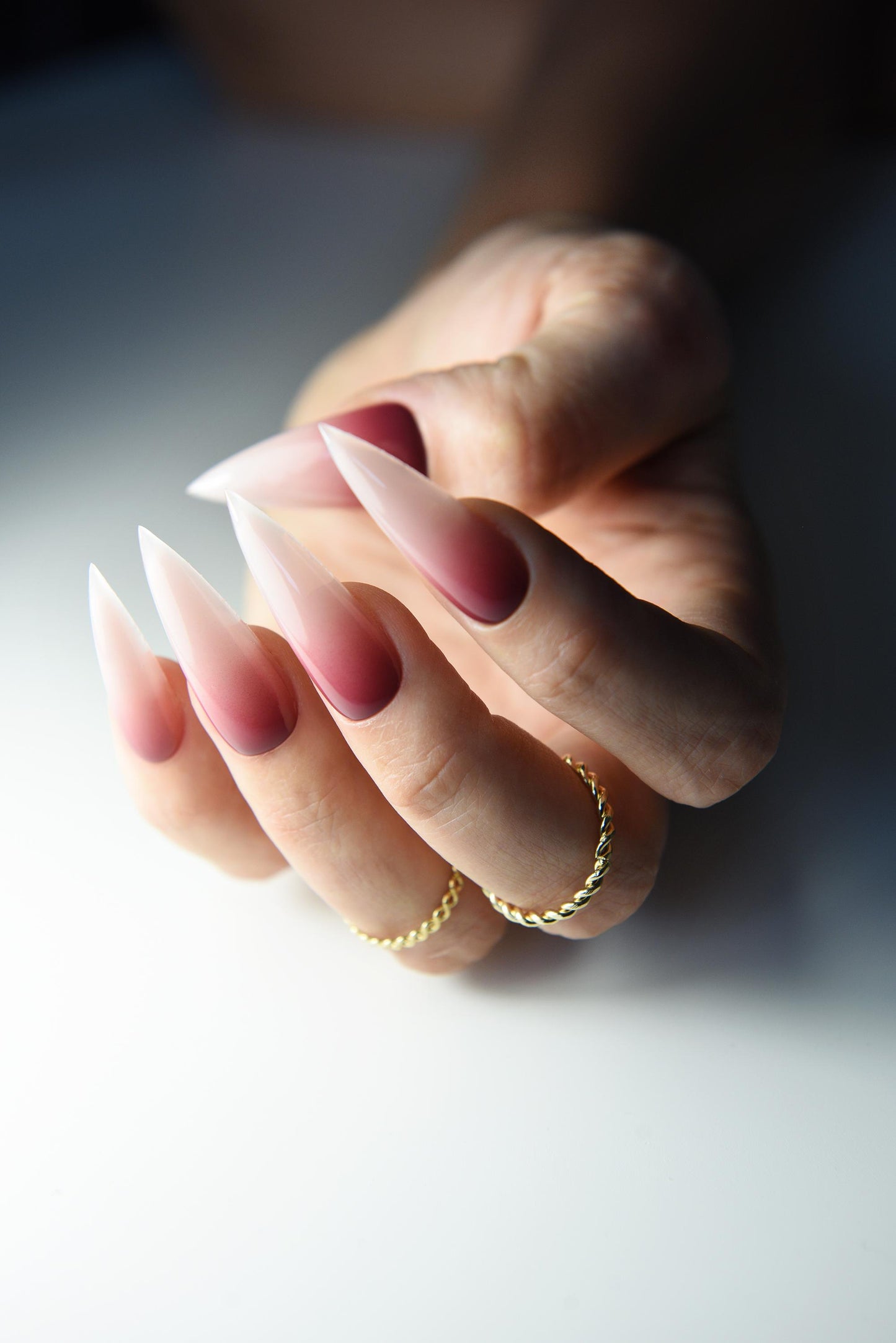 Goth Ombre Press-On Nails – Red to Nude Gradient, Handmade Reusable Luxury Set