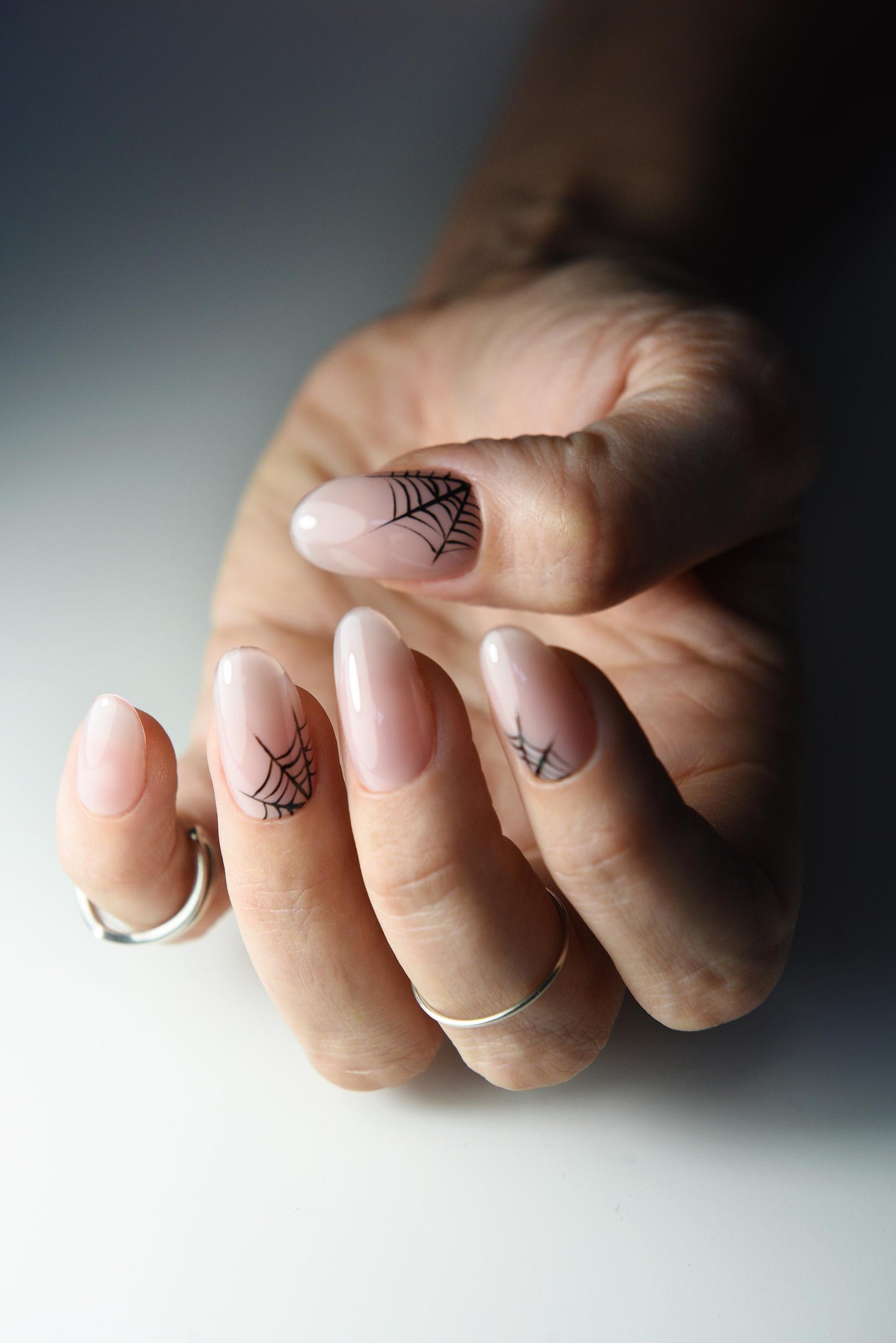 Halloween Nude Press-On Nails – Spiderweb Design | Handmade Reusable Set | Custom Length