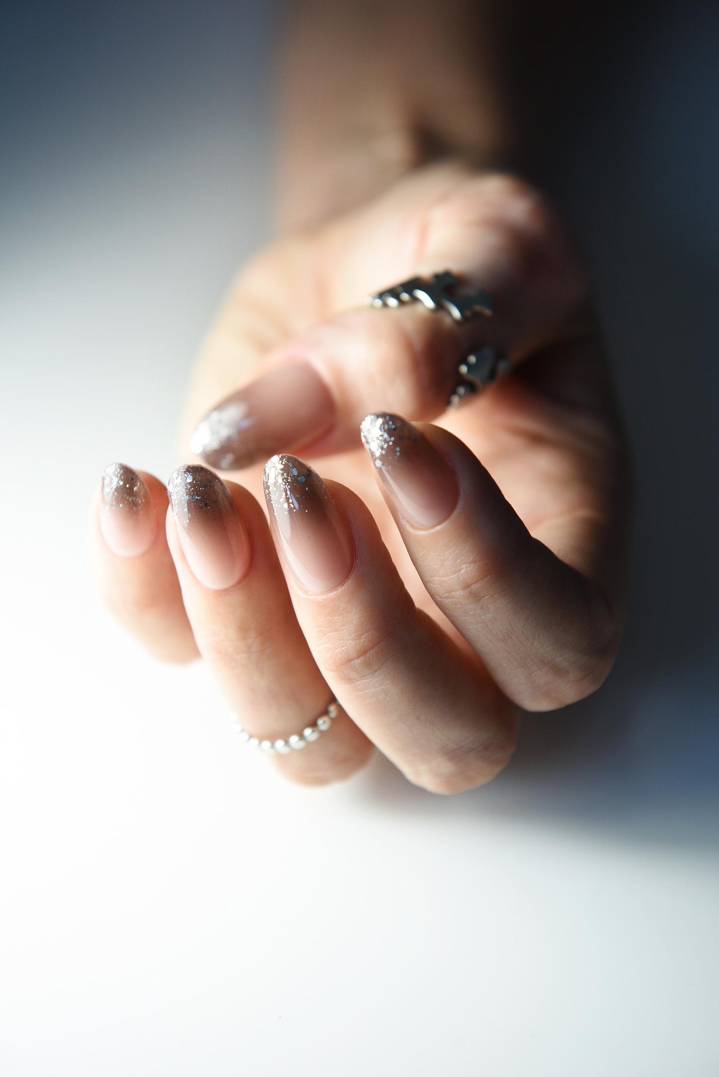 Glitter Glam Ombre Press-On Nails – Nude Sparkling, Handmade & Reusable