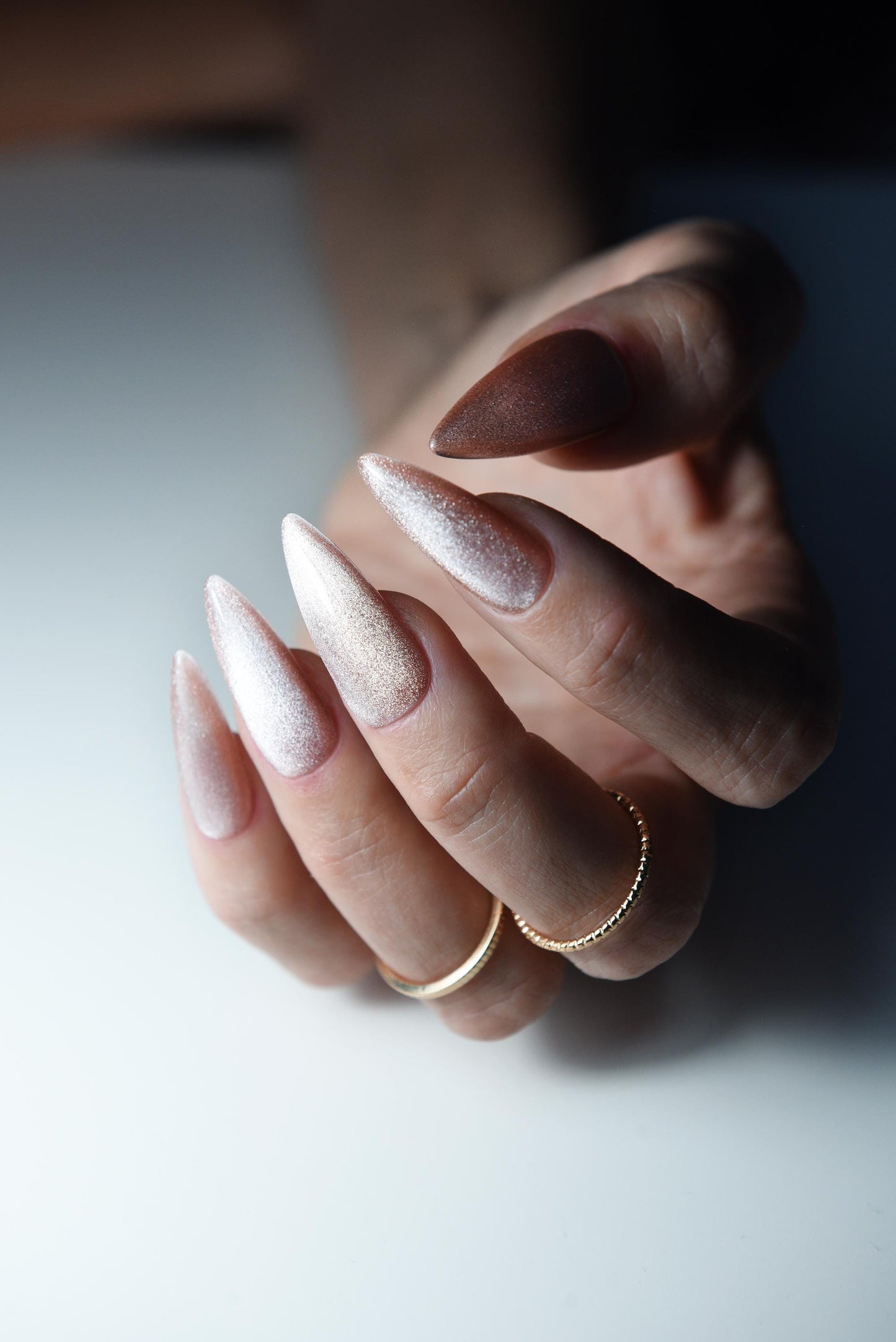 Magnetic Cat Eye Nude Press-On Nails – Shiny Salon-Quality, Handmade, Reusable Luxury Gel Set
