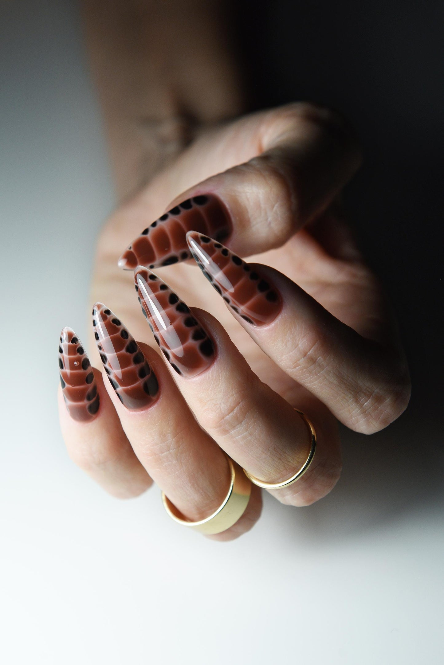 Brown Snake Skin Animal Print Press-On Nails – Glossy or Matte Finish, Handmade Luxury Reusable Set, Salon-Quality Fake Nails