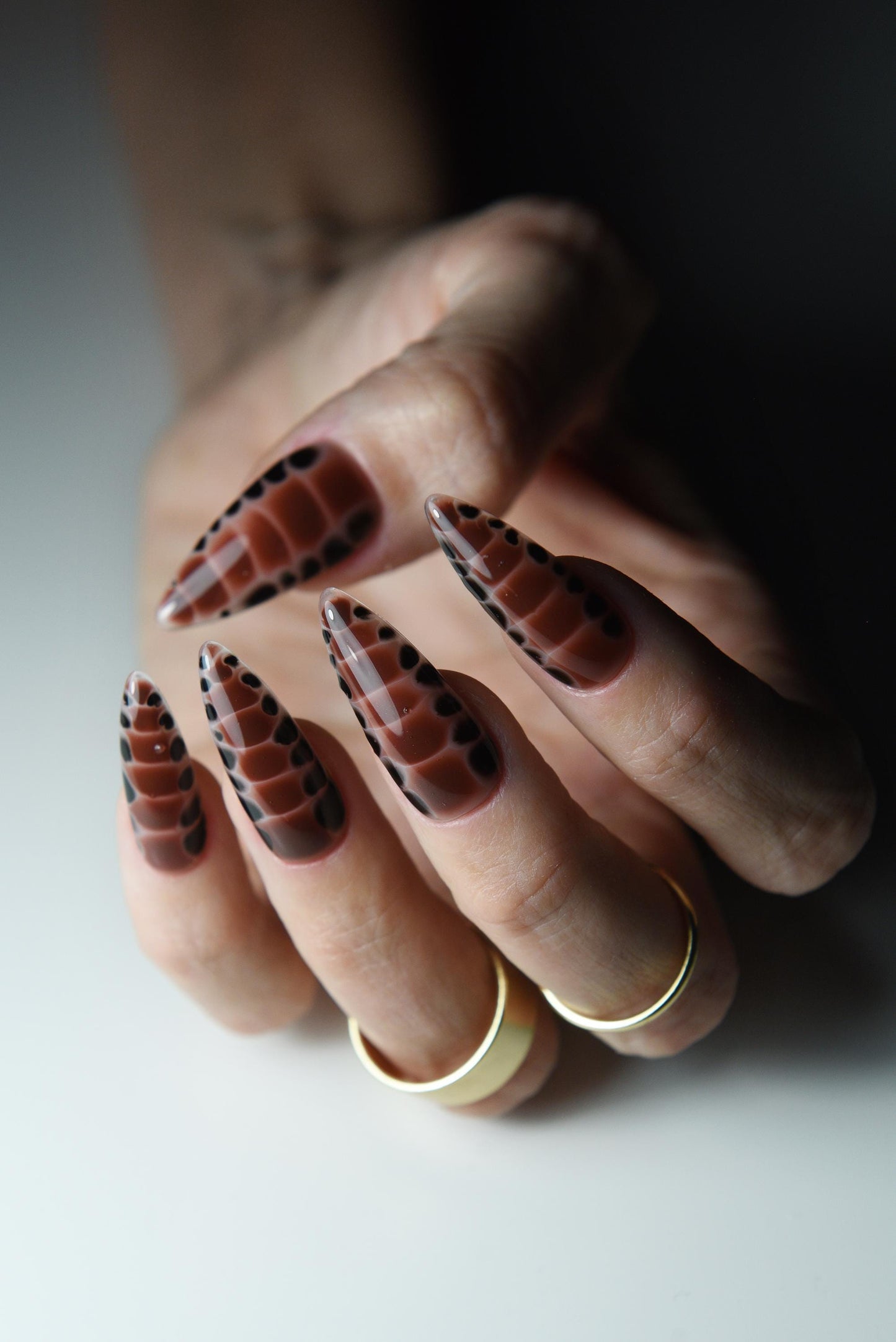 Brown Snake Skin Animal Print Press-On Nails – Glossy or Matte Finish, Handmade Luxury Reusable Set, Salon-Quality Fake Nails