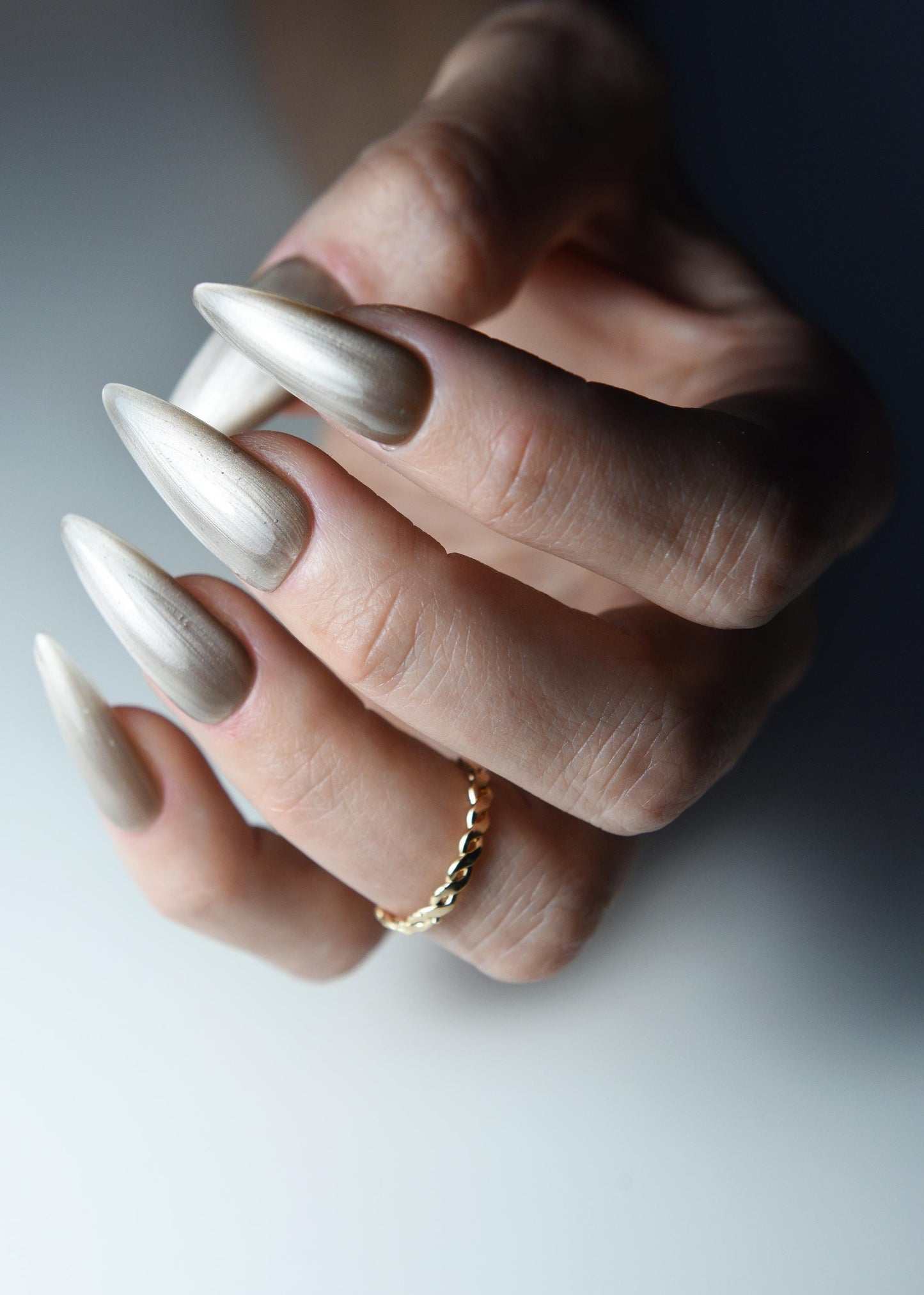 COLD STEEL Nude Shiny Press On Nails | Cat Eye Set Salon Quality | Gel pressons | Acrylic Quality | Gift For Date | Stiletto Acrylic Like