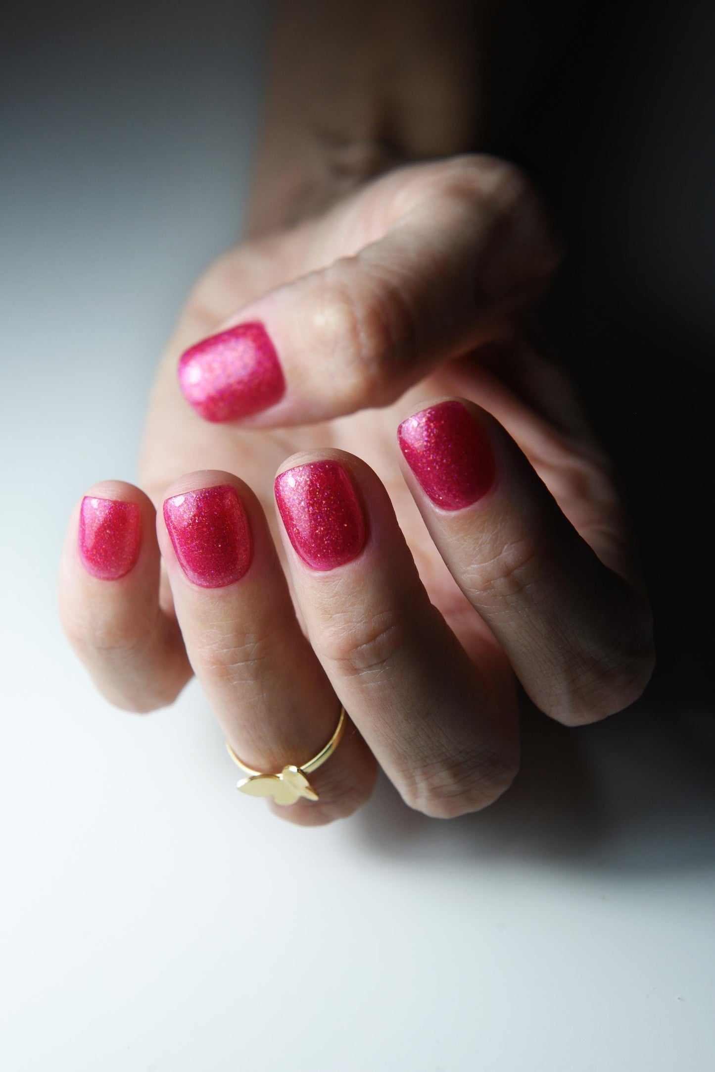 HOT PINK Glitter Nails • Korean Short Style Press On Nails • Handmade Reusable Fake Nails • Red Cherry Glossy Square Tips • Summer Nail Set – Luxury Handmade Reusable Press On Nails