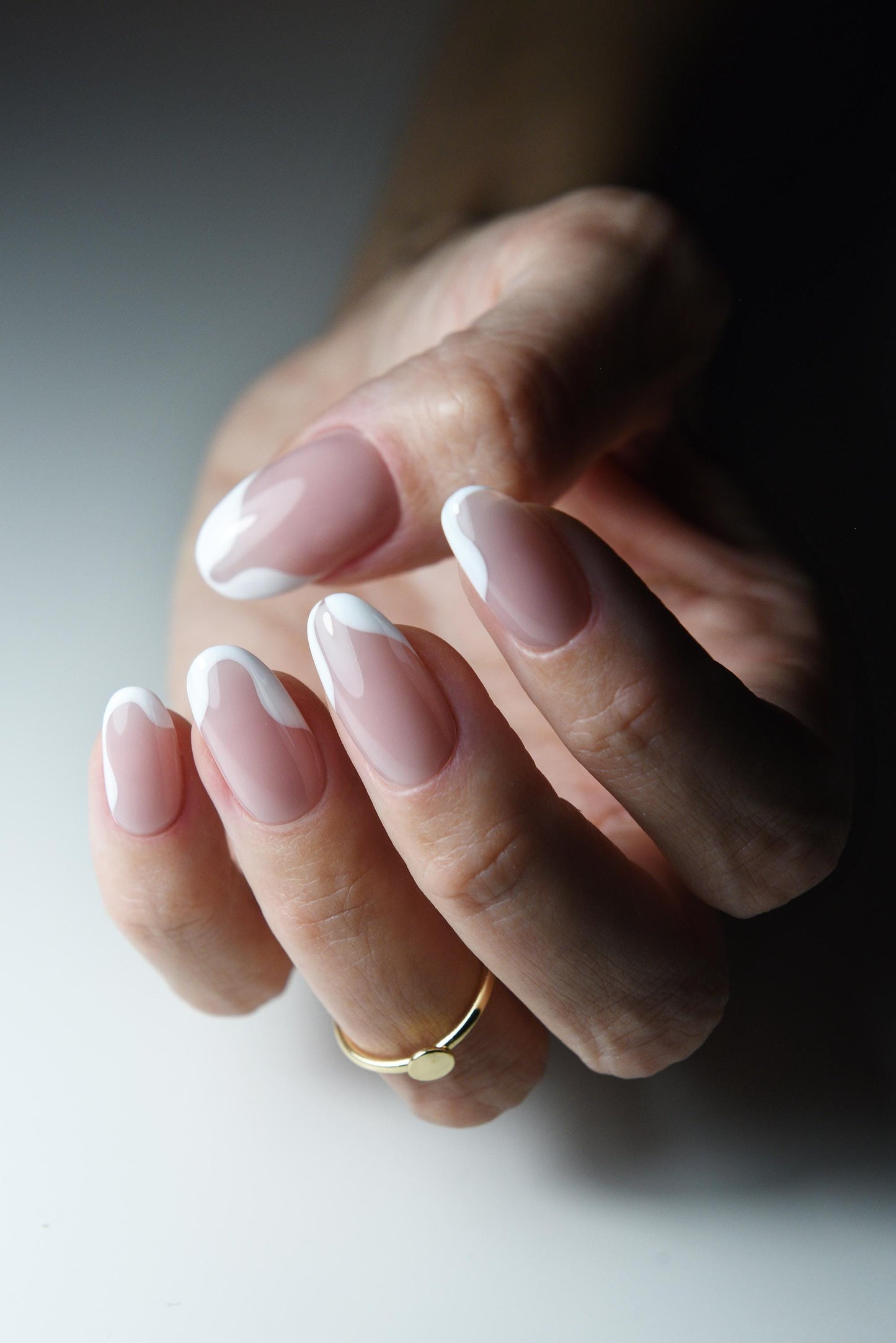 Modern Wavy French Press-On Nails | Glossy White Tips | Clean Girl Aesthetic | Handmade Reusable Luxury Nails | Custom Shape & Length