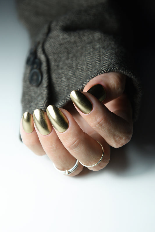 Gold Chrome Press-On Nails | Metallic Mirror Fake Nails | Handmade Reusable Set