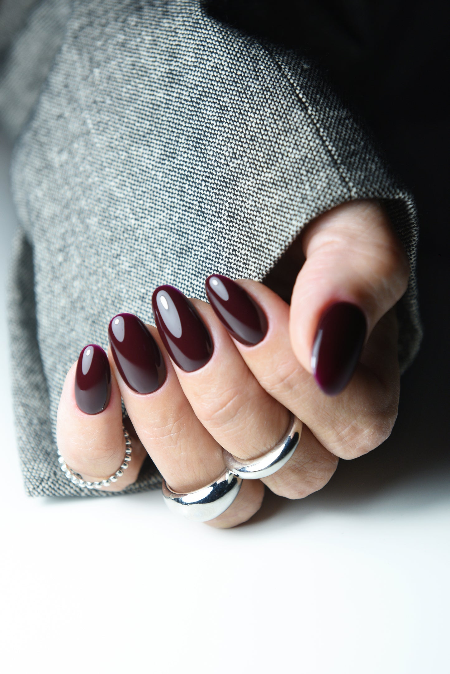 Deep Burgundy Press-On Nails | Solid Dark Red Wine Shade | Handmade Reusable Set