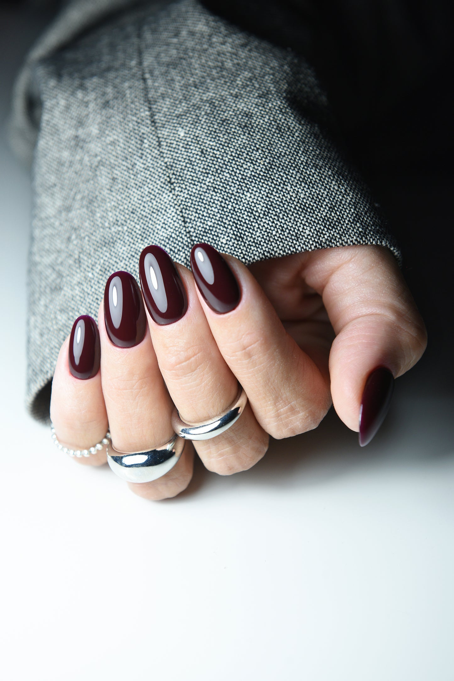 Deep Burgundy Press-On Nails | Solid Dark Red Wine Shade | Handmade Reusable Set