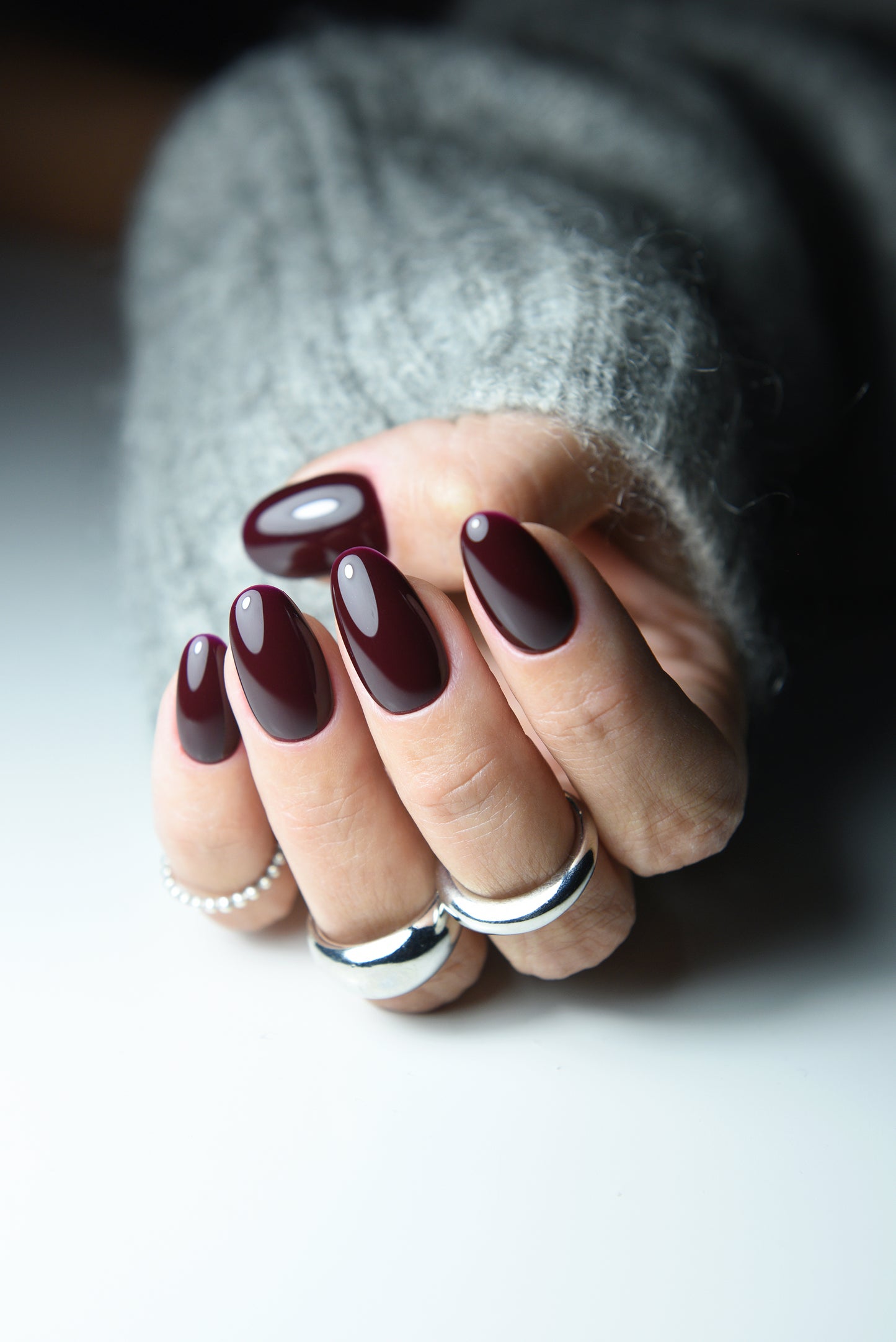 Deep Burgundy Press-On Nails | Solid Dark Red Wine Shade | Handmade Reusable Set
