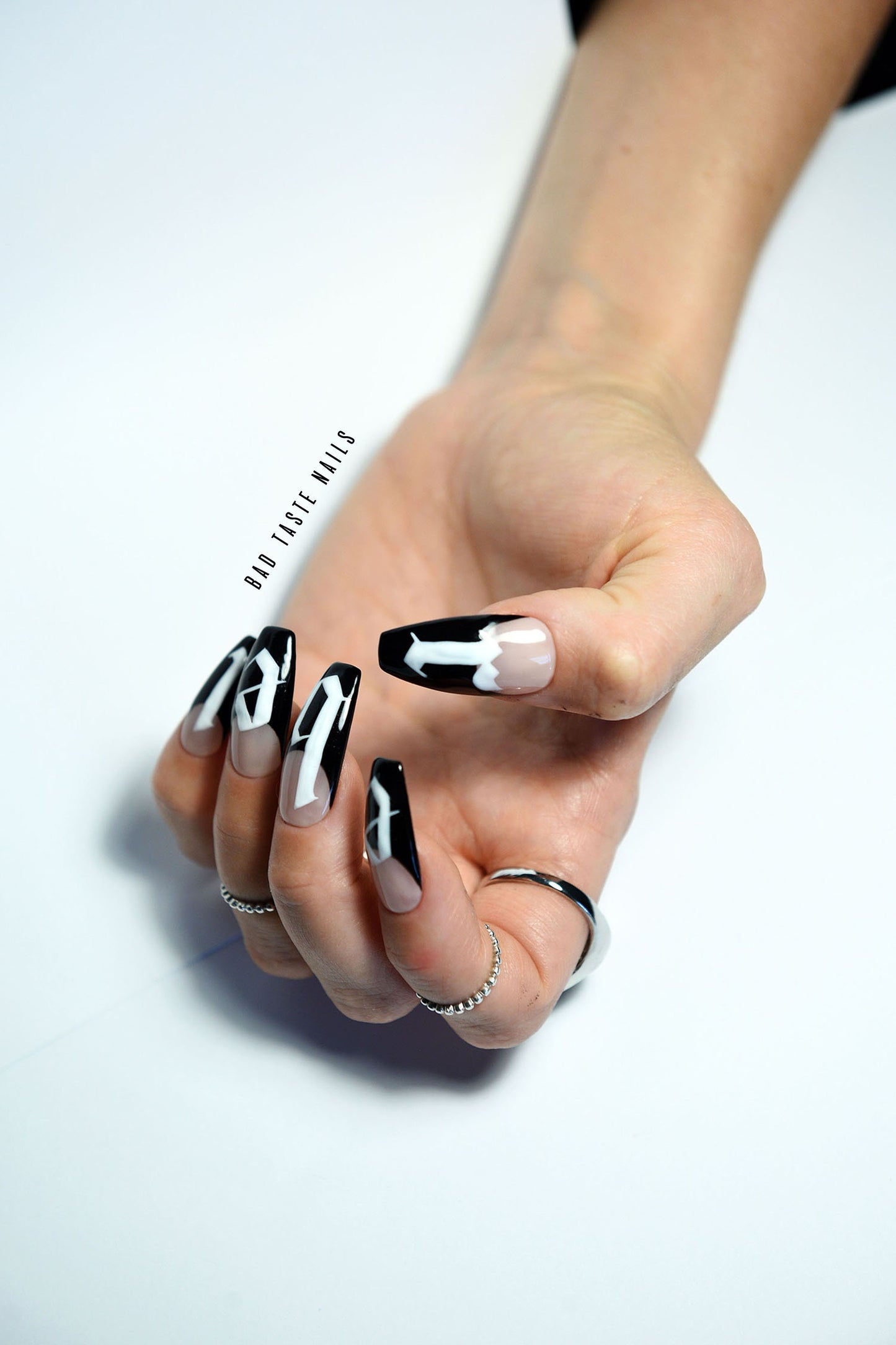 CUSTOM LETTERS + Deep FRENCH – Luxury Handmade Reusable Press On Nails