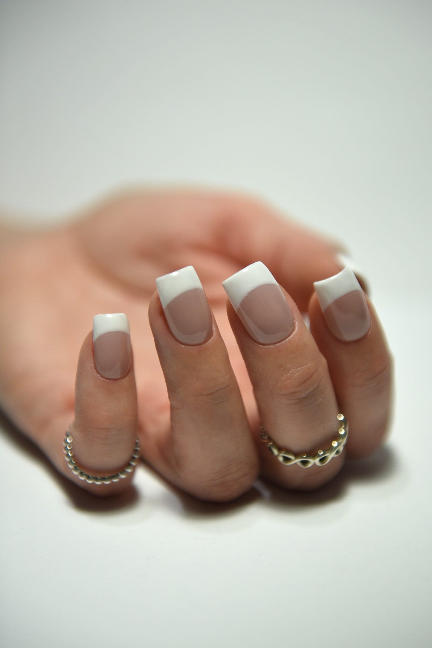 White 90s Y2K French Press-On Nails – Glossy, Handmade & Reusable