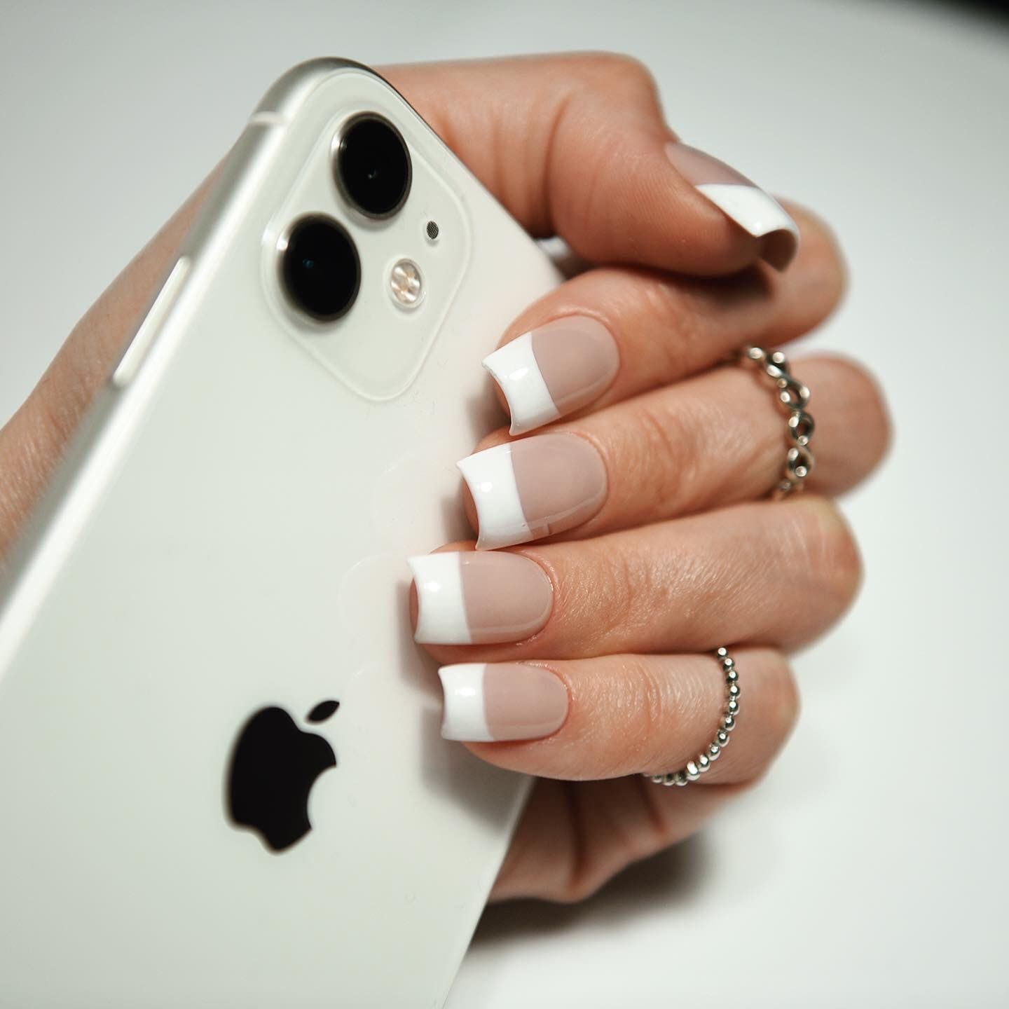 White 90s Y2K French Press-On Nails – Glossy, Handmade & Reusable