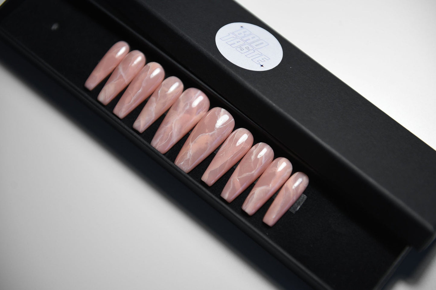 Rose Quartz Press-On Nails – Glossy, Handmade & Reusable