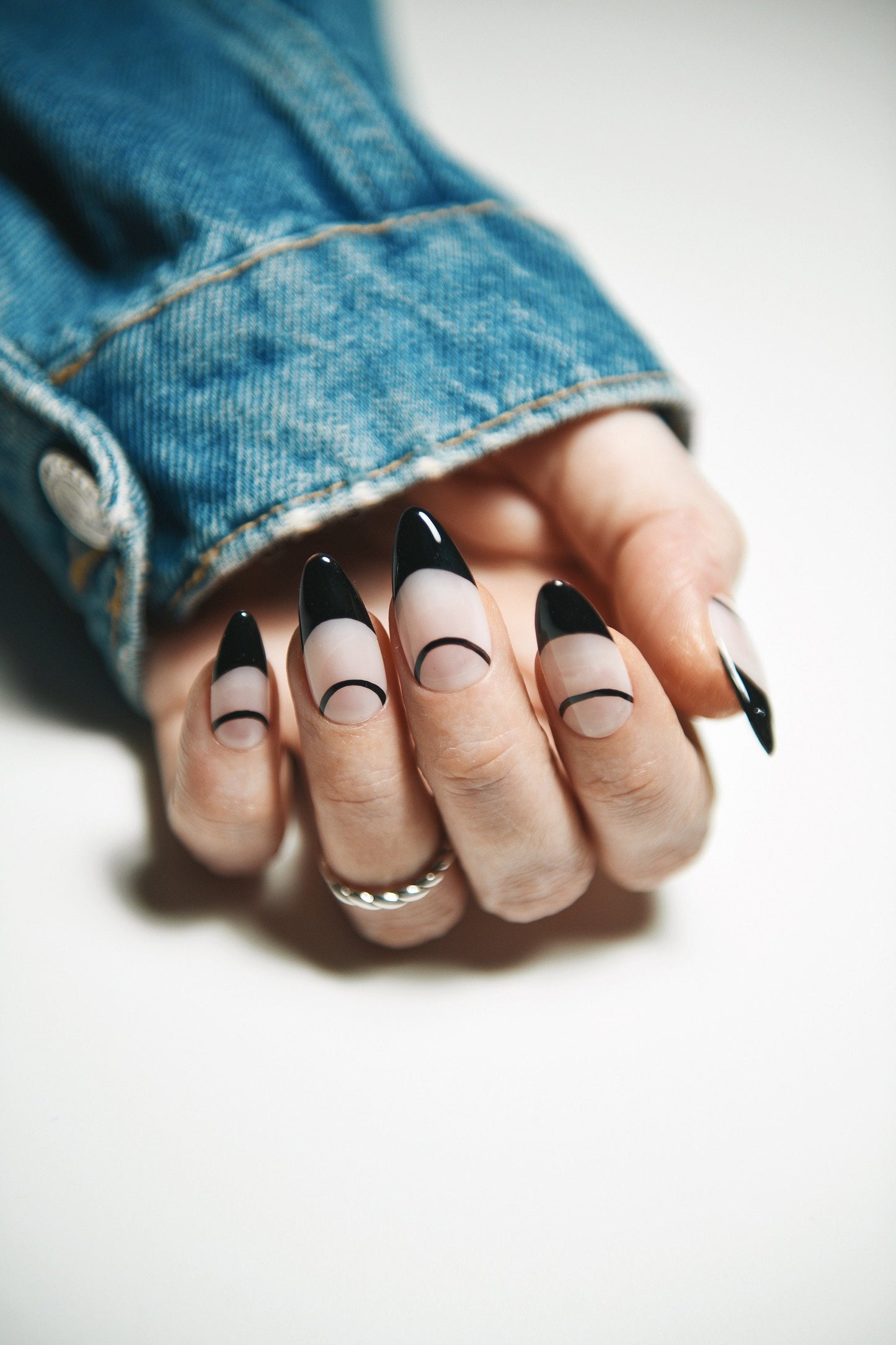 Black Line French Press On Nails – Handmade Reusable Gel Nails | Custom Fit in Any Shape or Length