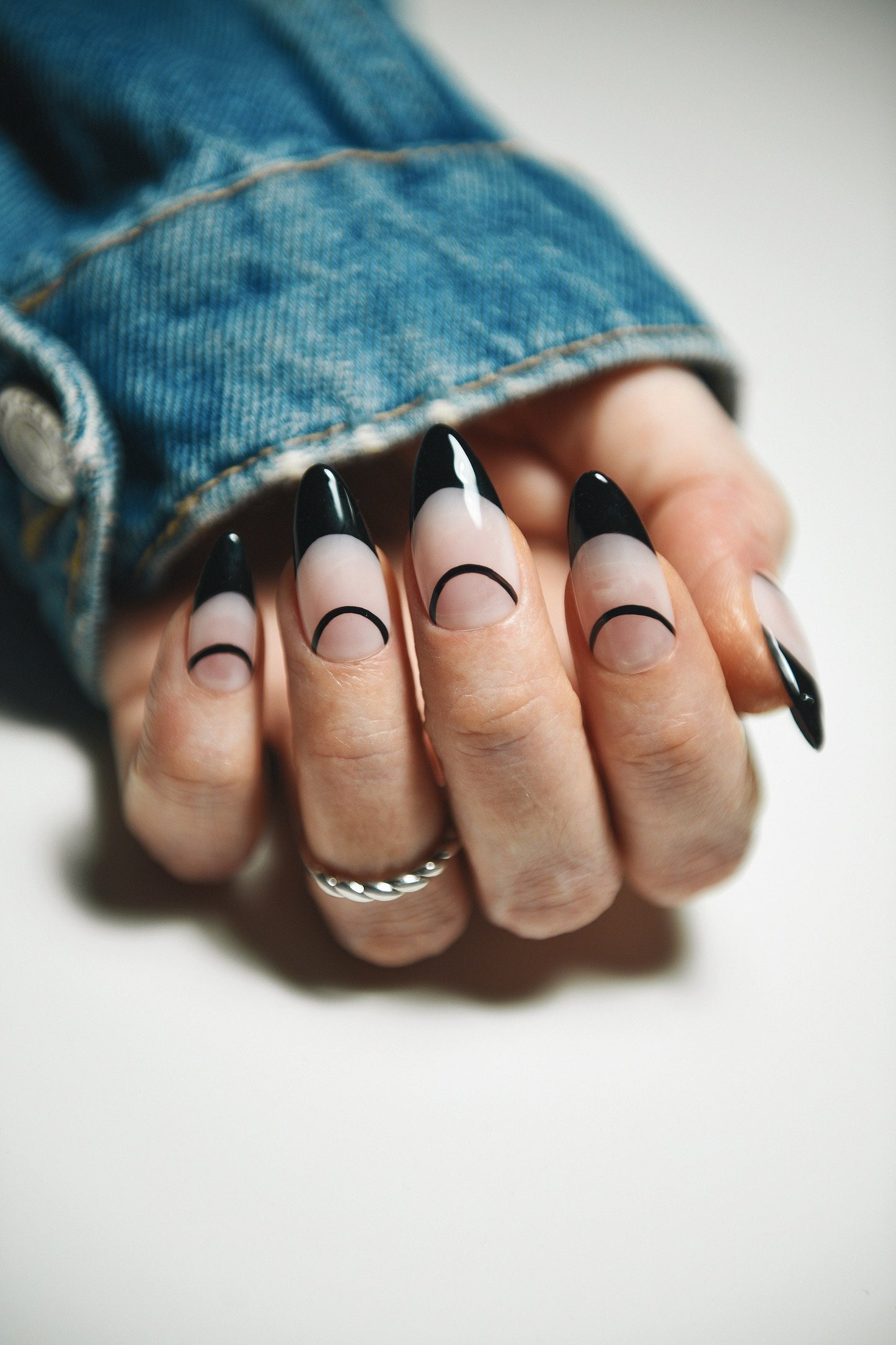 Black Line French Press On Nails – Handmade Reusable Gel Nails | Custom Fit in Any Shape or Length