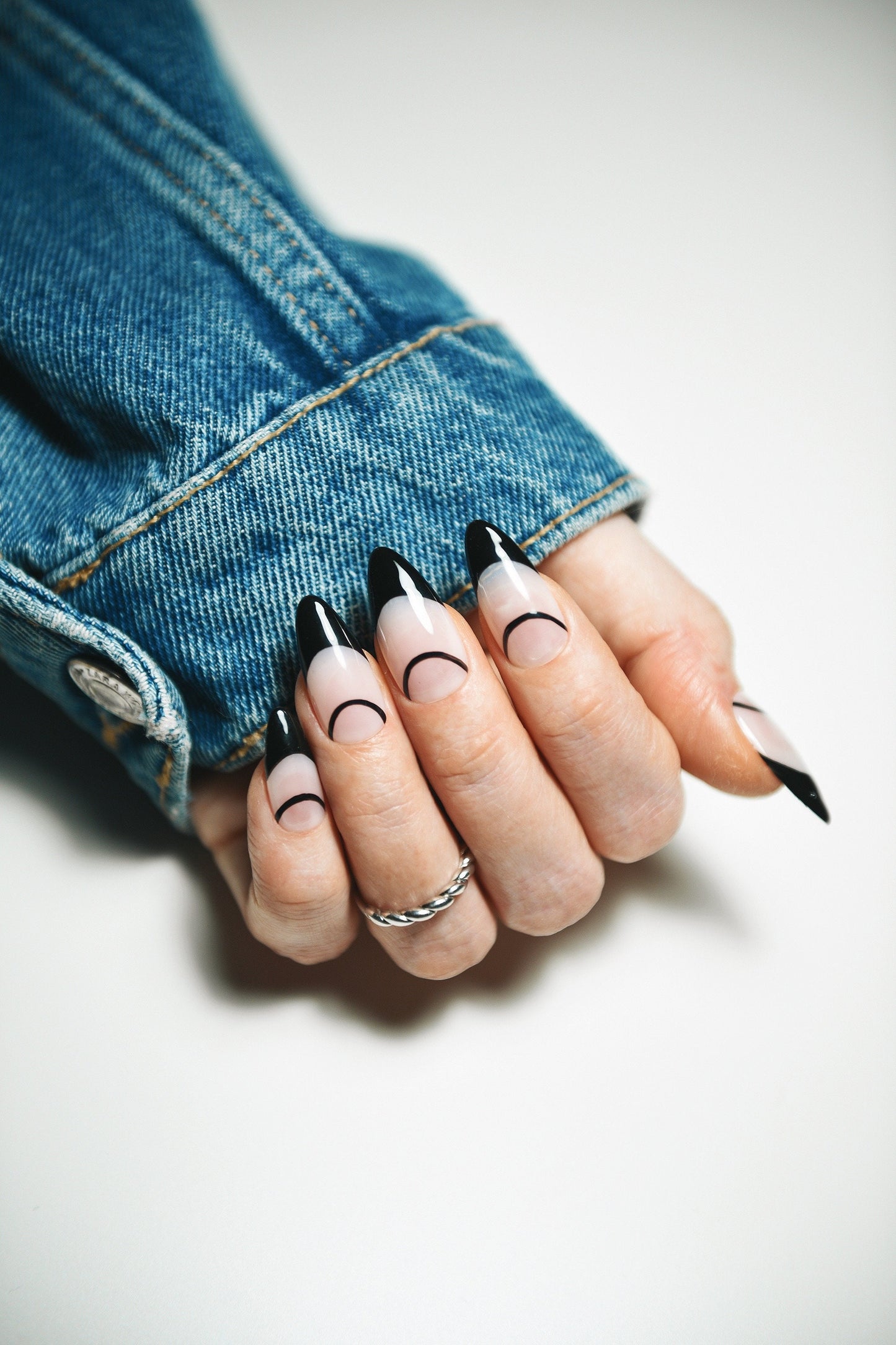 Black Line French Press On Nails – Handmade Reusable Gel Nails | Custom Fit in Any Shape or Length