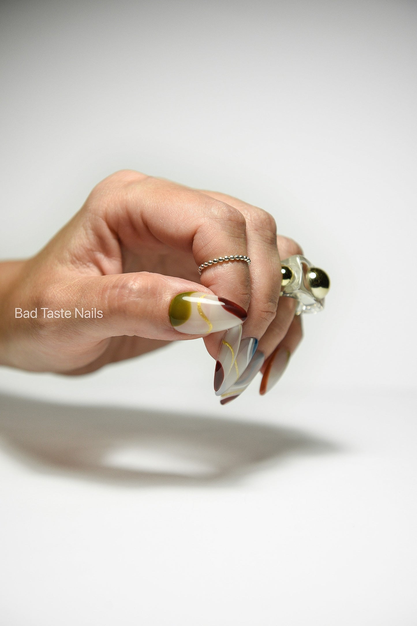 COLORFUL ABSTRACT swirl lines | Glossy | Handpainted press on nails | Stiletto Oval Almond Square Coffin Balerina | Long Medium Short